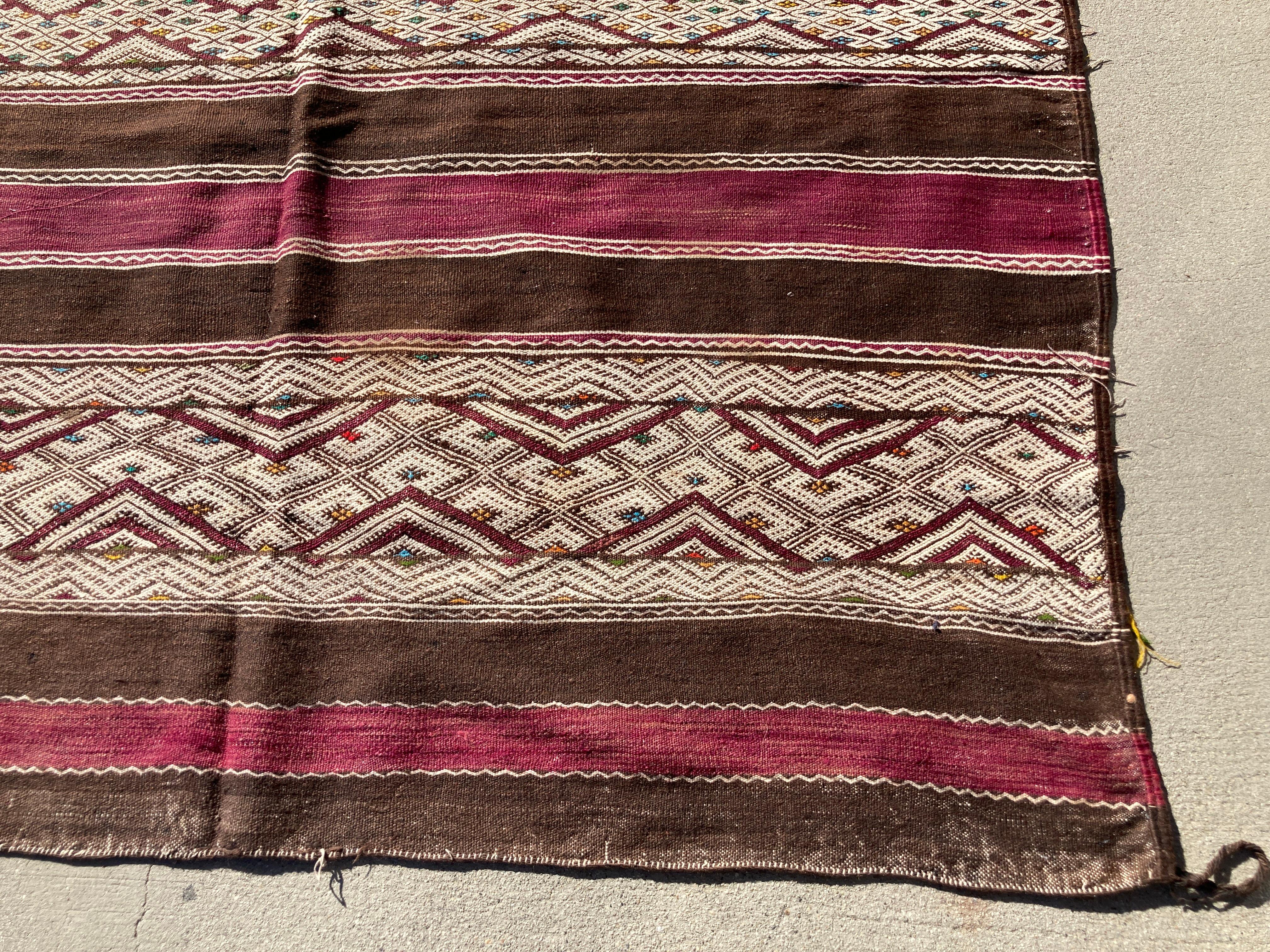 Mid-20th Century Moroccan Vintage Tribal Kilim Rug Textile North Africa For Sale