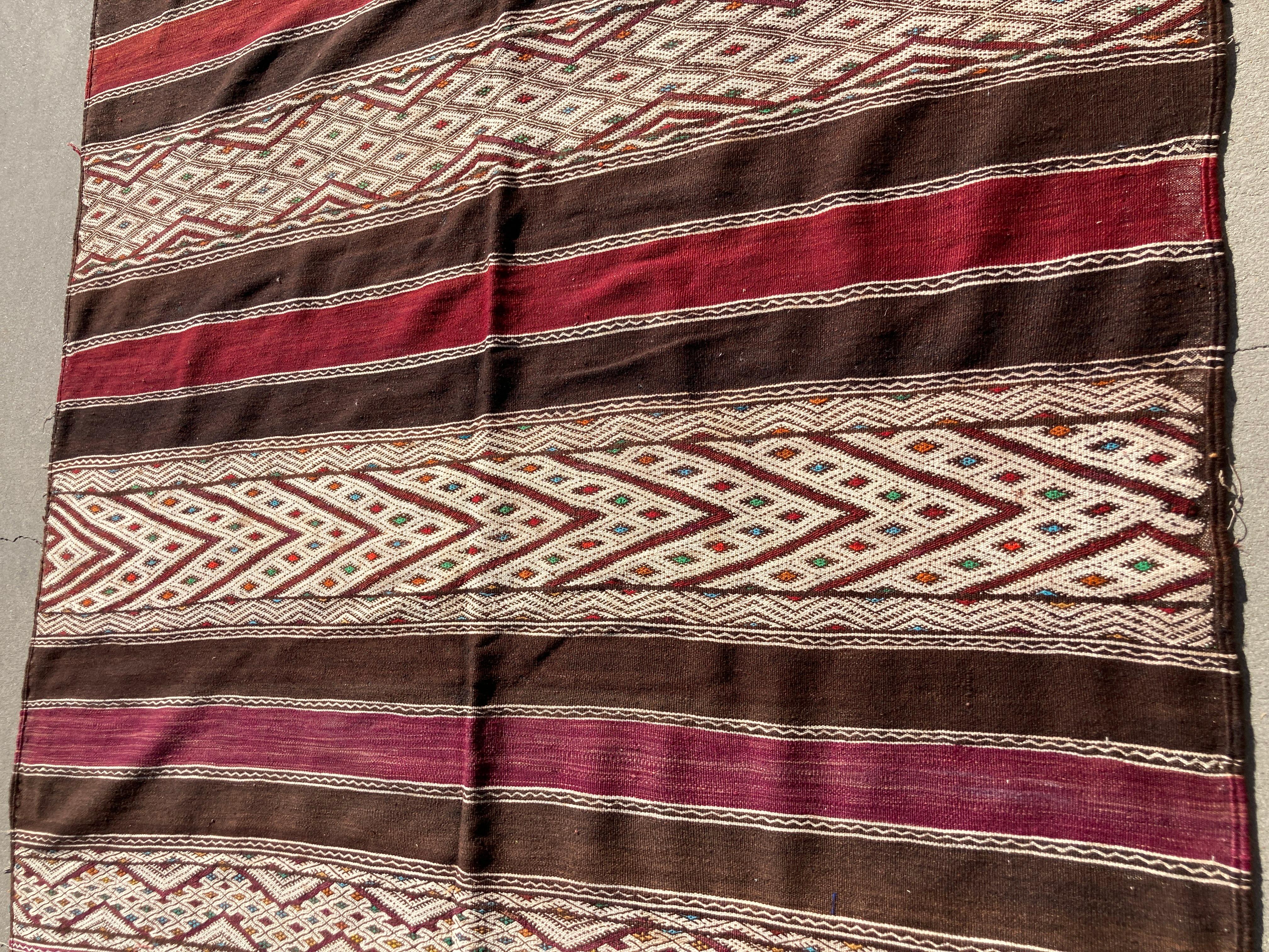 Wool Moroccan Vintage Tribal Kilim Rug Textile North Africa For Sale