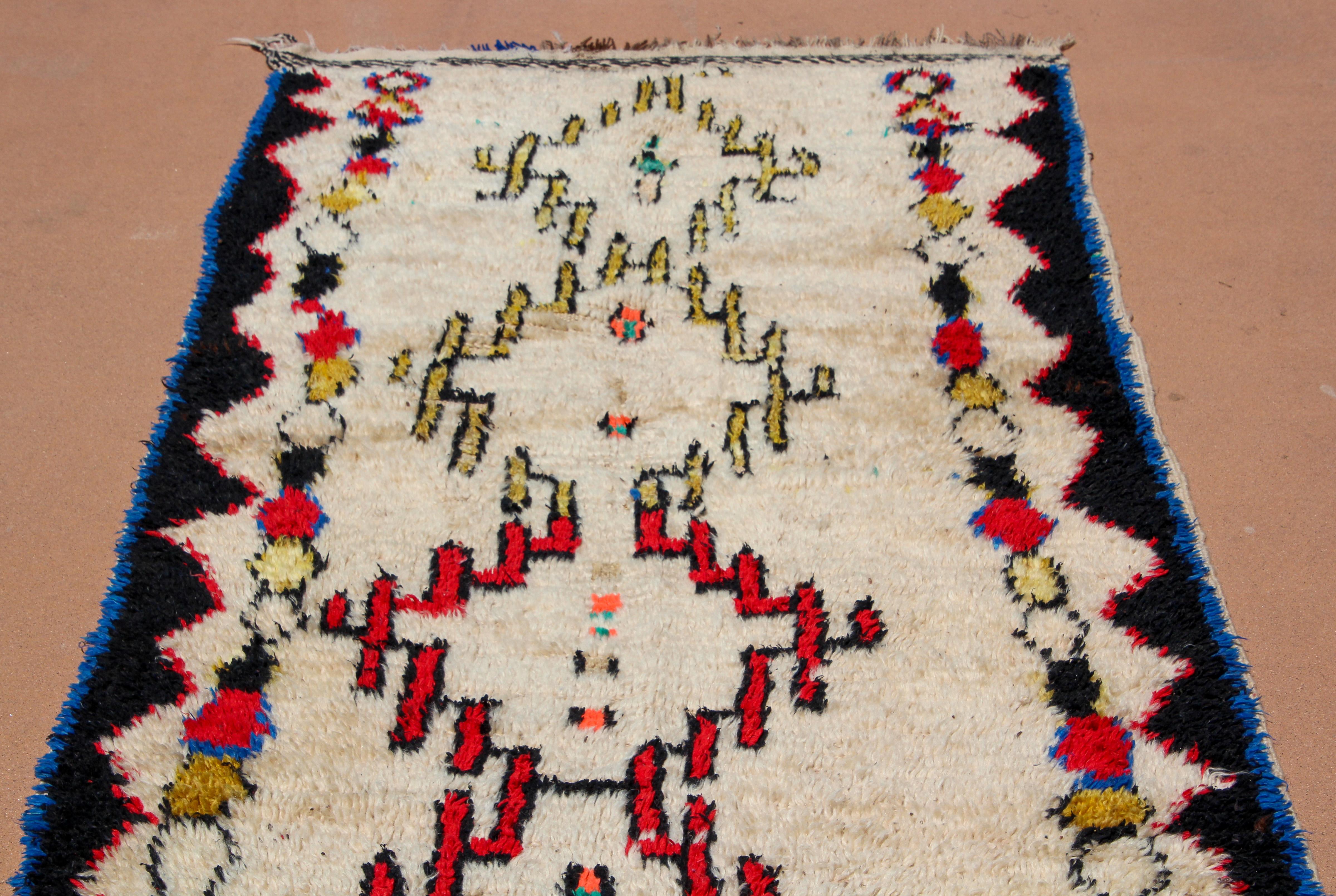 Mid-Century Modern 1960s Moroccan Vintage Tribal Rug from Azilal For Sale