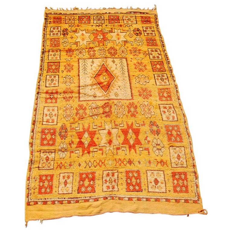 Moroccan Vintage Tribal Safran Organic Wool Rug For Sale