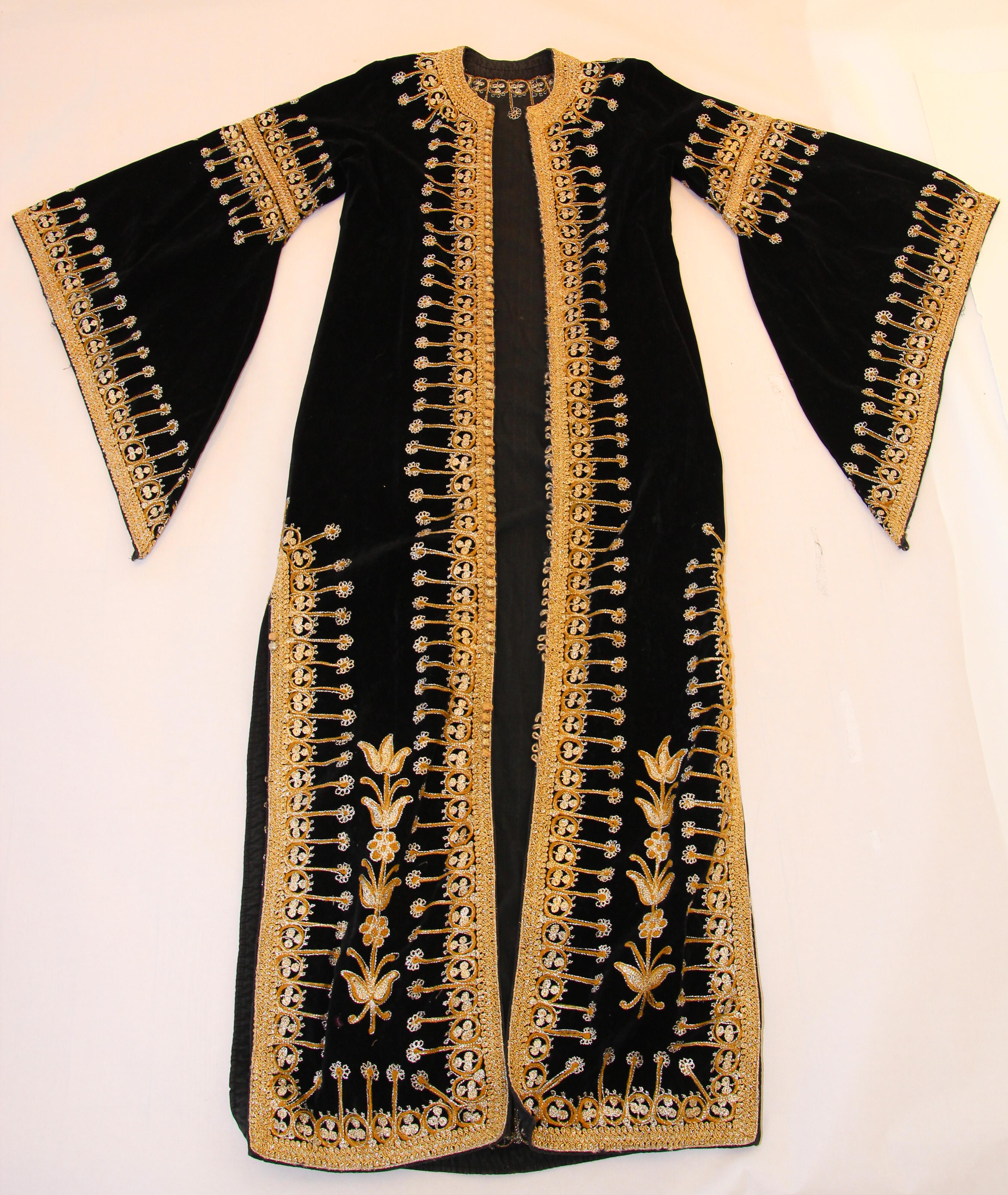 Moroccan Vintage Velvet Kaftan Black and Gold Caftan 1960's at 1stDibs