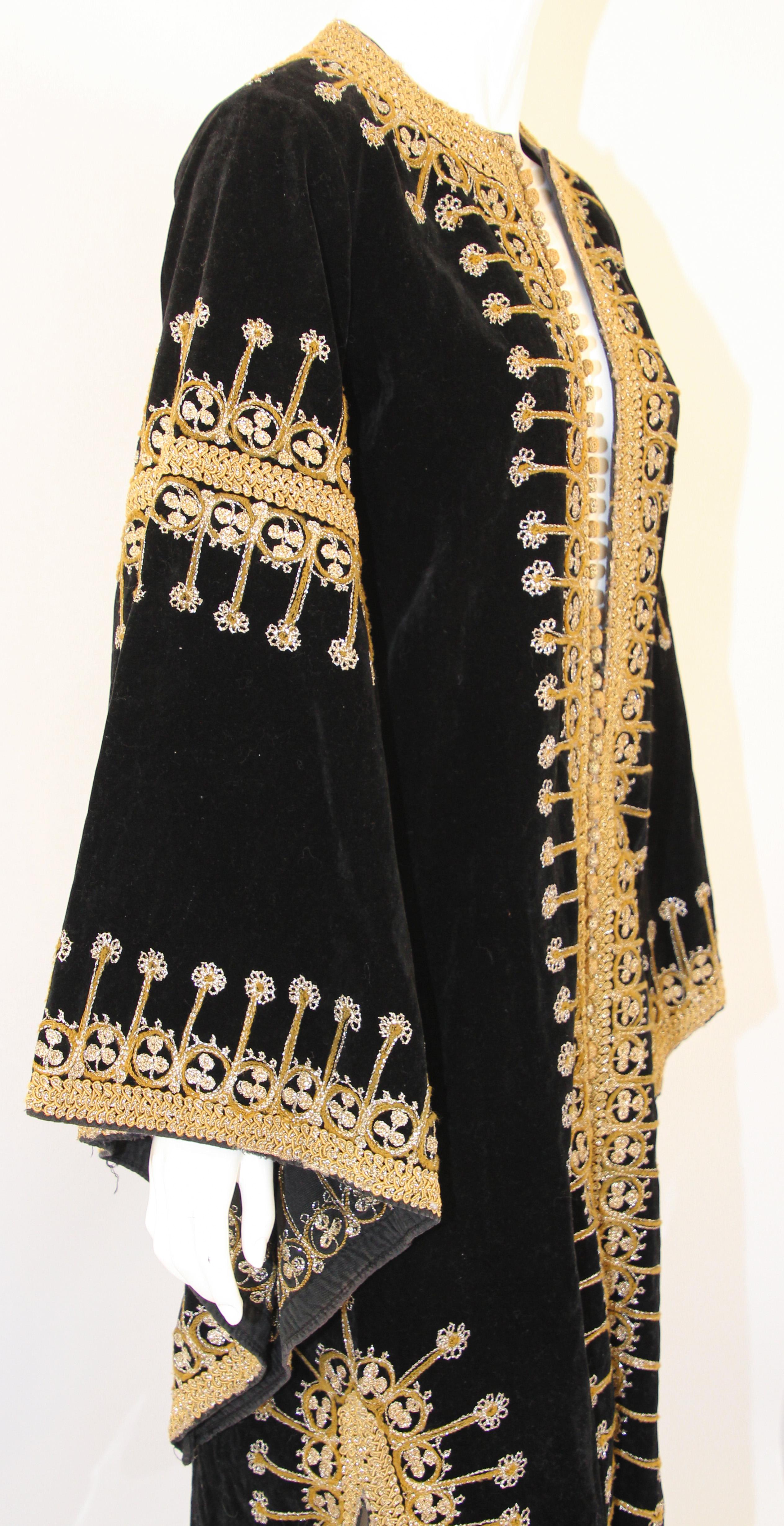 Moroccan Vintage Velvet Kaftan Black and Gold Caftan 1960's at 1stDibs