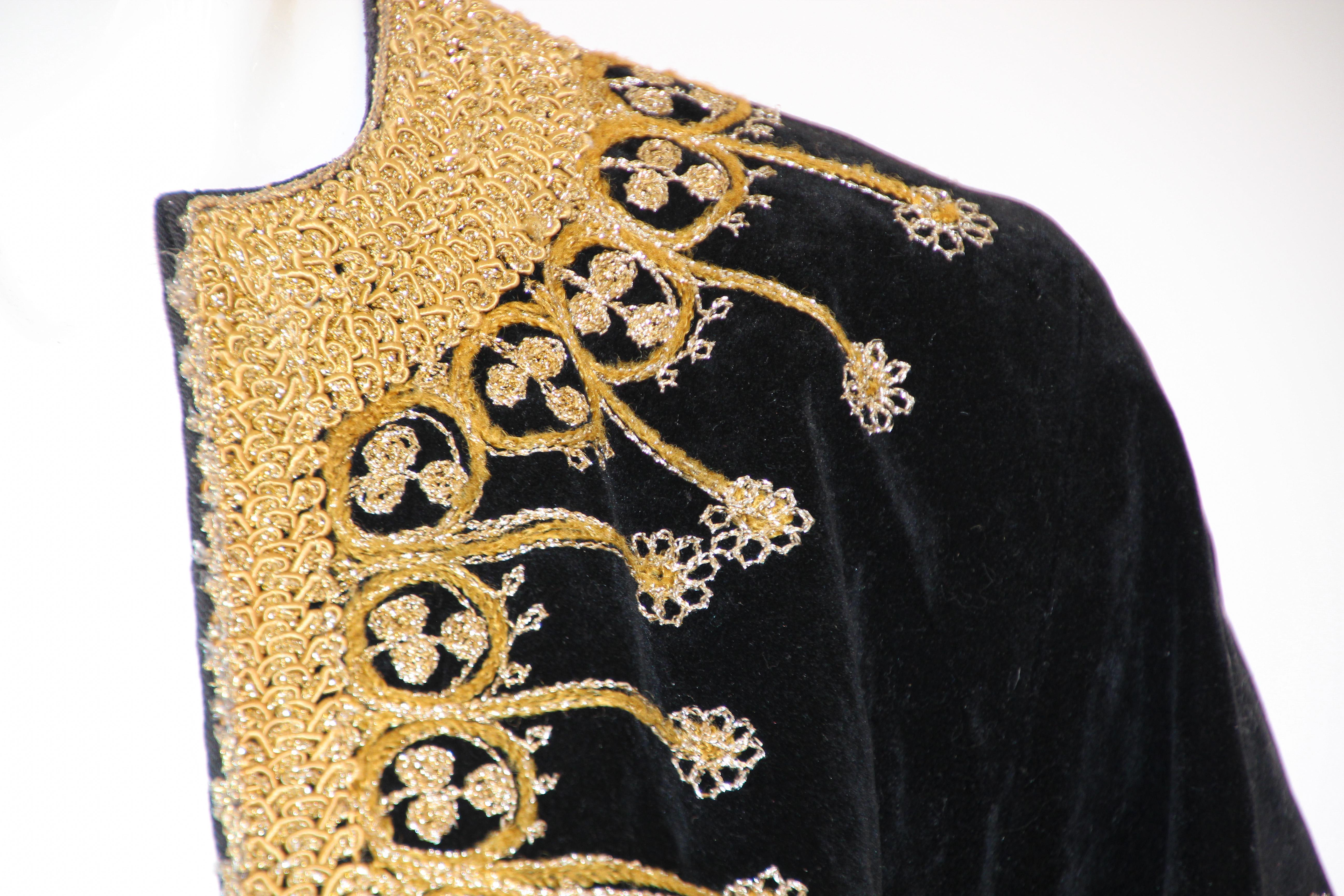 Moroccan Vintage Velvet Kaftan Black and Gold Caftan 1960's at 1stDibs