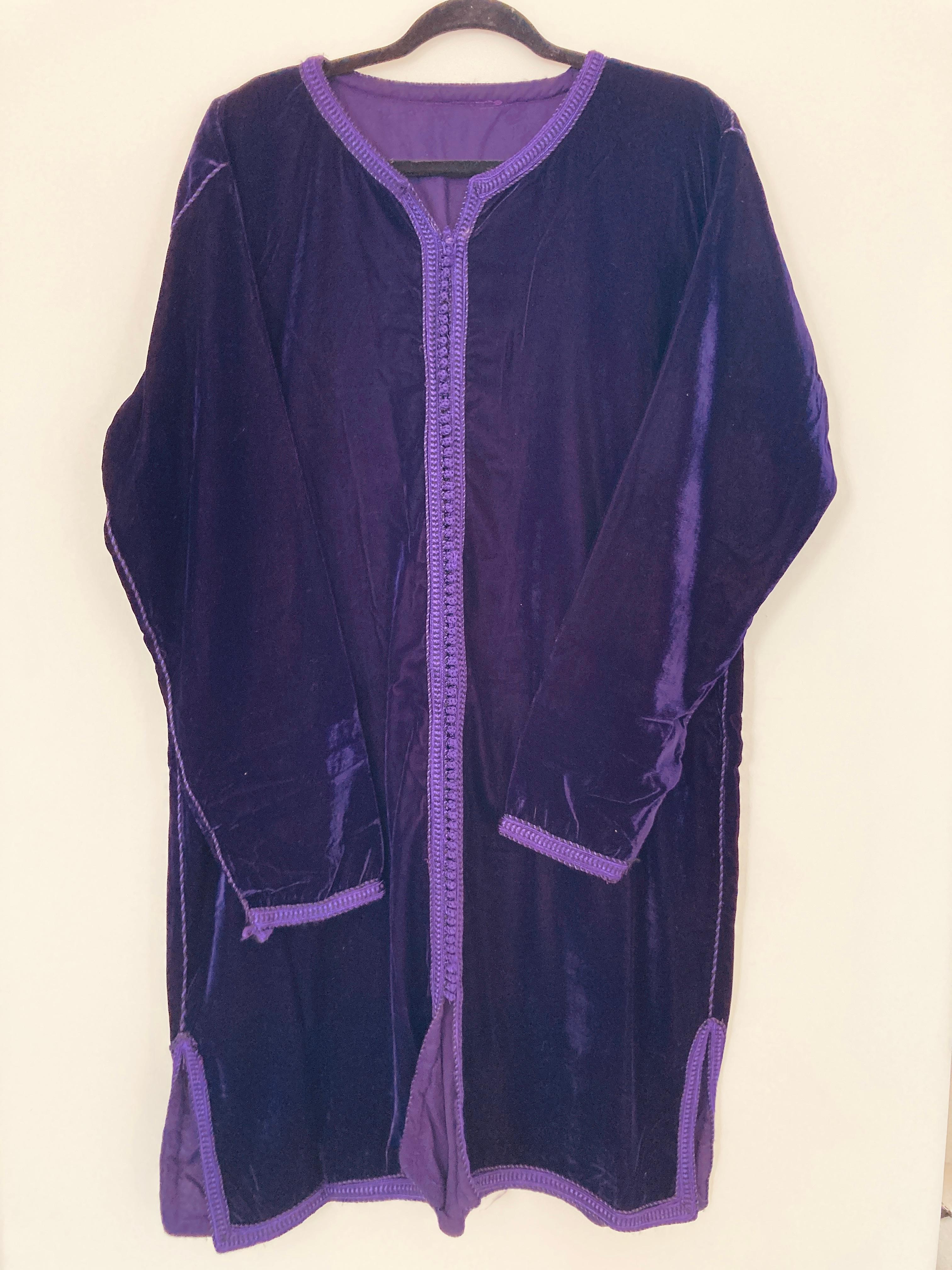 Black Moroccan Velvet Kaftan Purple Caftan 1970's For Sale