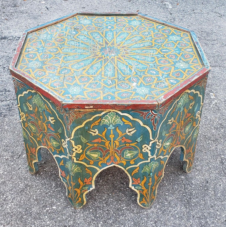 Moroccan Vintage Wooden Coffee Table Hand Painted at 1stDibs