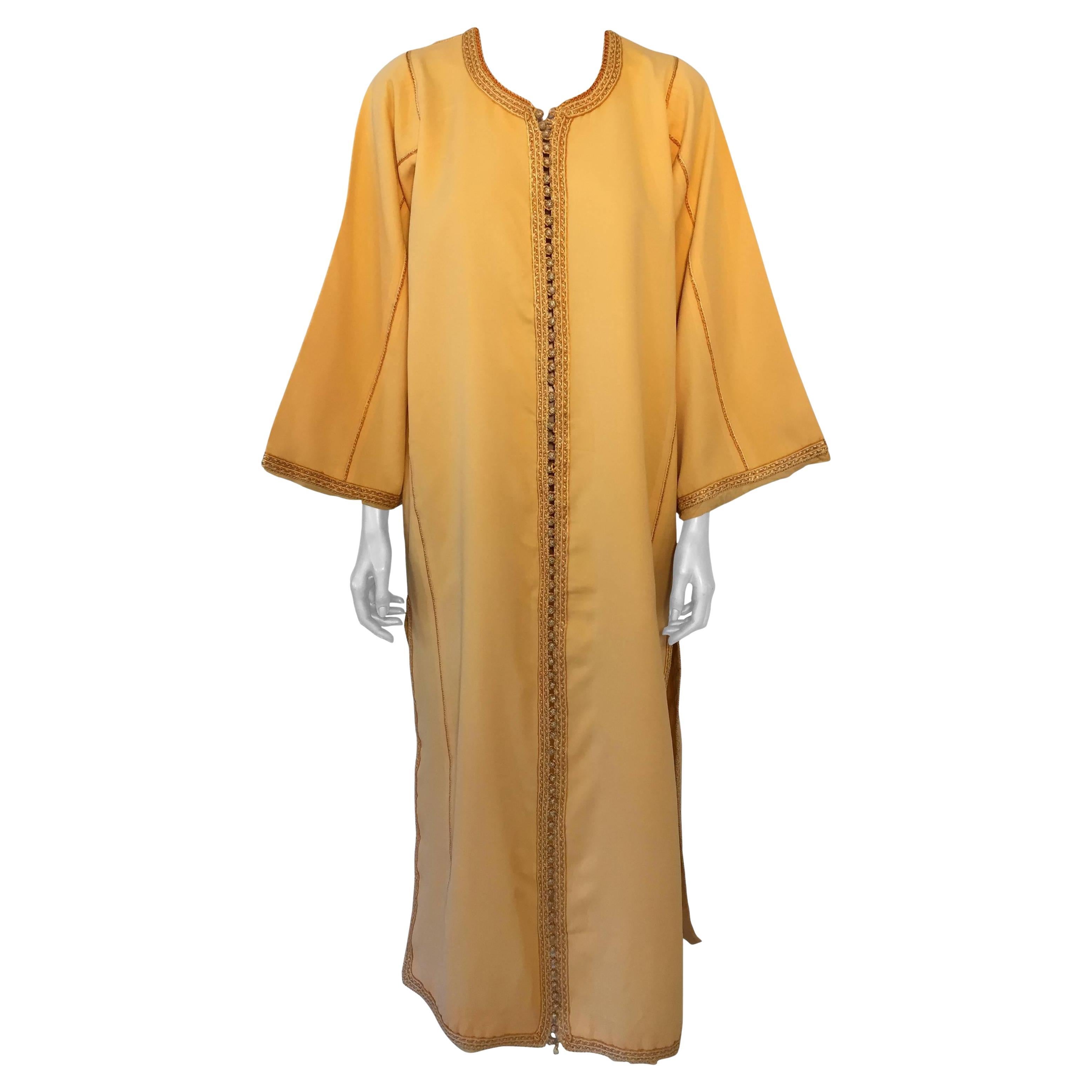 Moroccan Vintage Yellow Gold Caftan For Sale