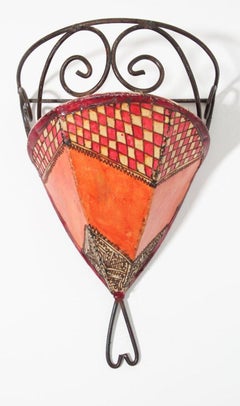 Moroccan Wall Sconce Iron and Hand Painted Parchment