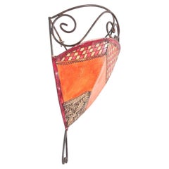 Moroccan Wall Sconce Iron and Hand Painted Parchment