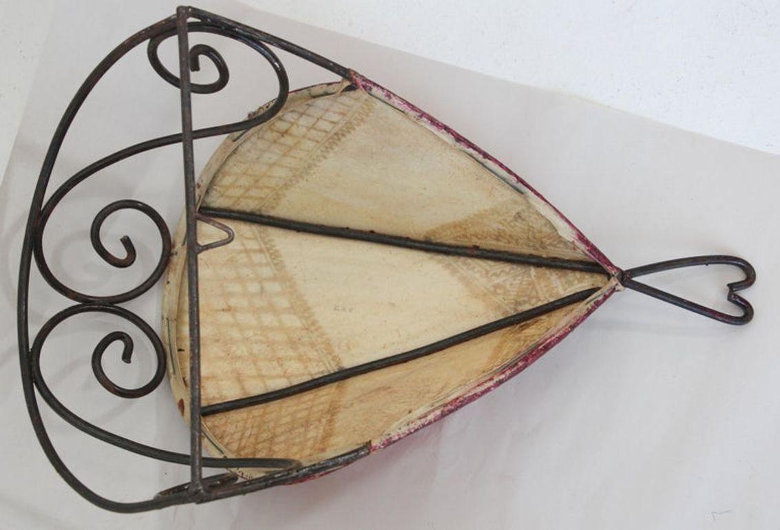 Moroccan Wall Sconce Iron and Hand Painted Parchment For Sale 1