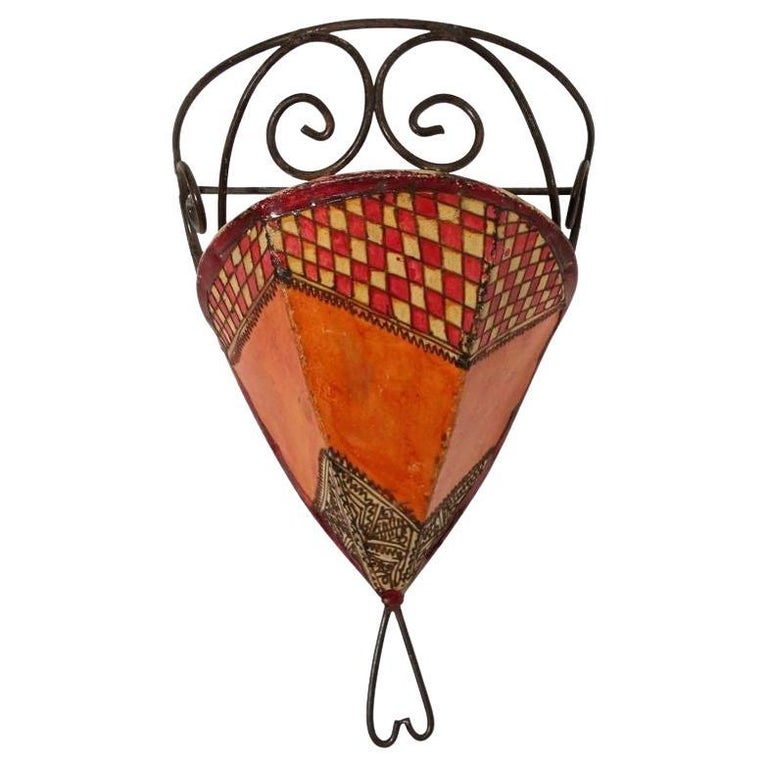 Moroccan Wall Sconce Iron and Hand-painted Parchment For Sale at 1stDibs