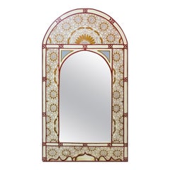 Moroccan Wall, Vanity, Console Mirror, Hand Painted White, Burgundy and Gold