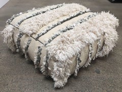 Moroccan Wedding Floor Pillow Pouf with Silver Sequins and Long Fringes