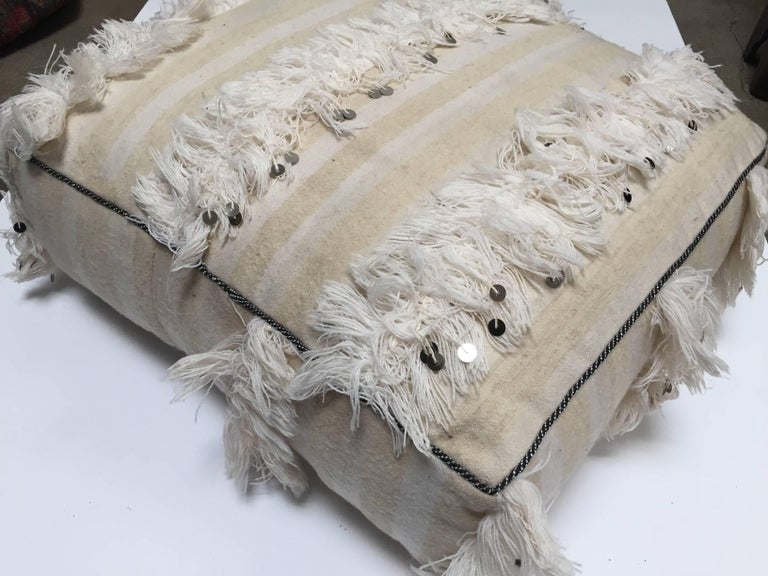 Moroccan Wedding Floor Pillow Pouf With Silver Sequins And Long