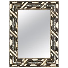Moroccan White Bone Wall or Console Mirror in Hollywood Regency Style