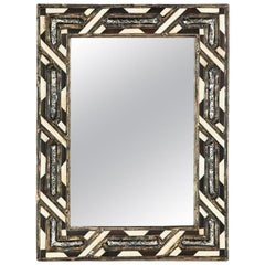 Vintage Moroccan White Bone Wall or Console Mirror in Hollywood Regency Style