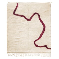 Moroccan White Color Beni Mrirt rug, Minimalistic Red Line Ornament, In Stock