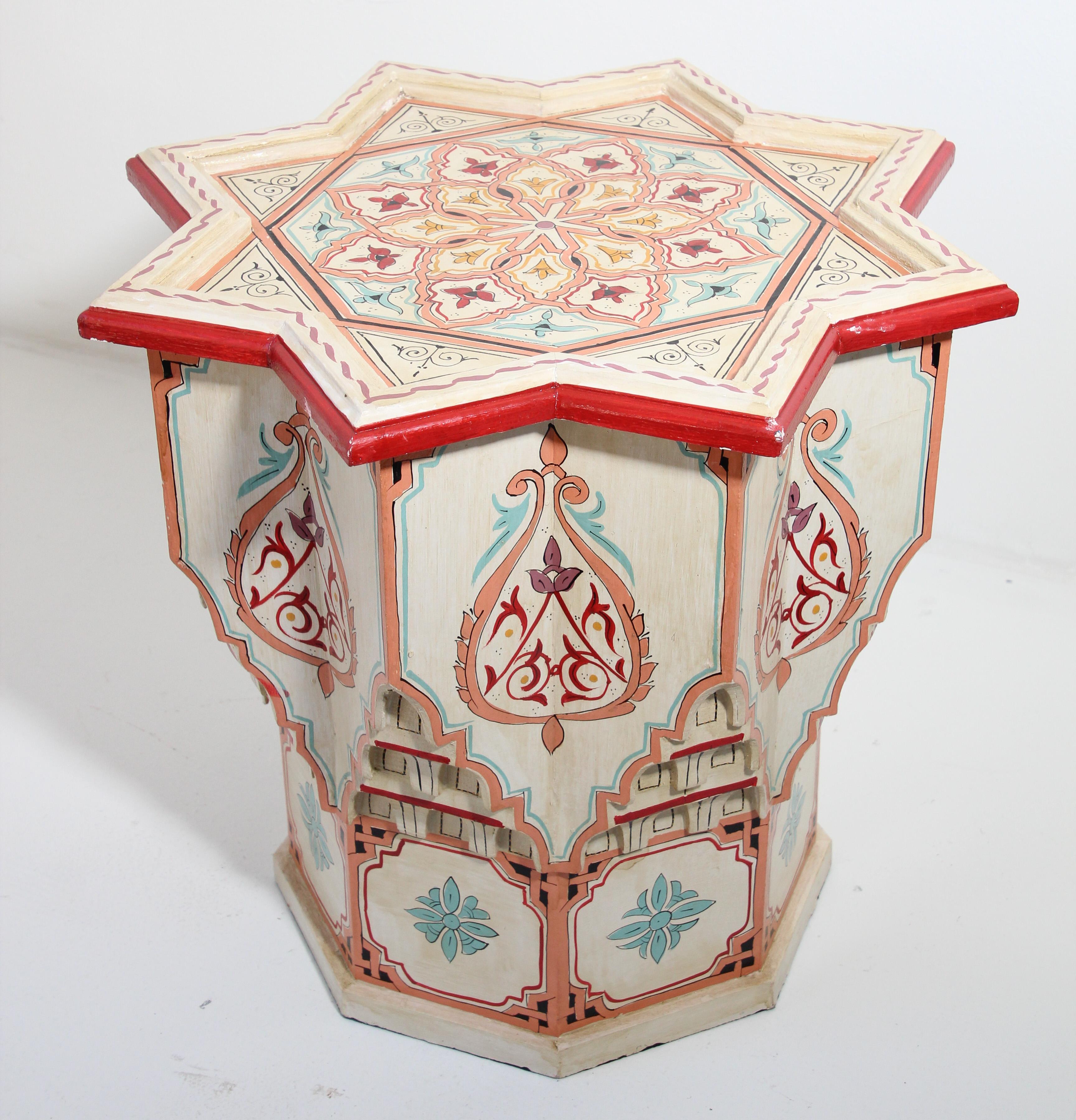 Moroccan Side Table in White Hand Painted Moorish Design 5