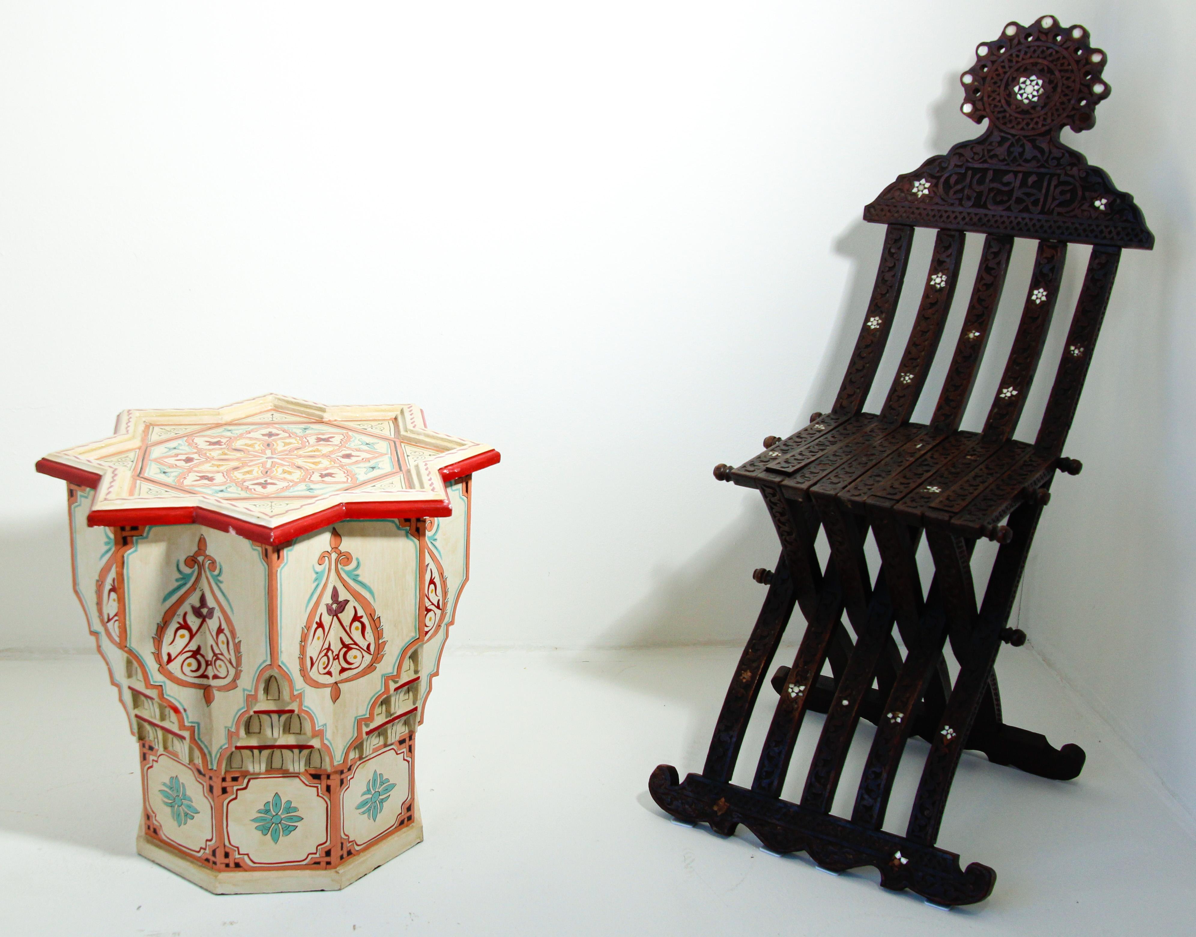 Moroccan Side Table in White Hand Painted Moorish Design 7