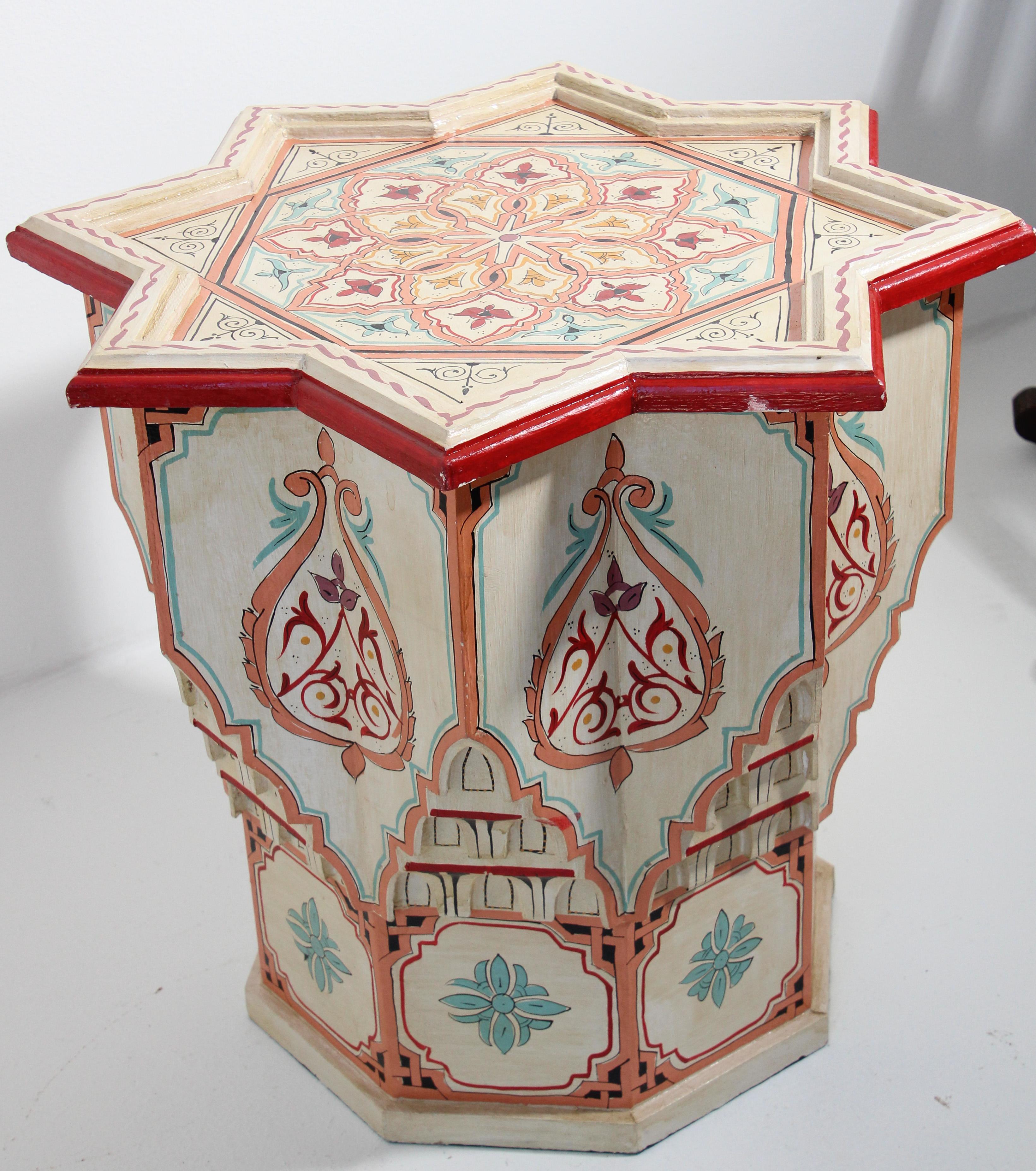 Moroccan Side Table in White Hand Painted Moorish Design 8