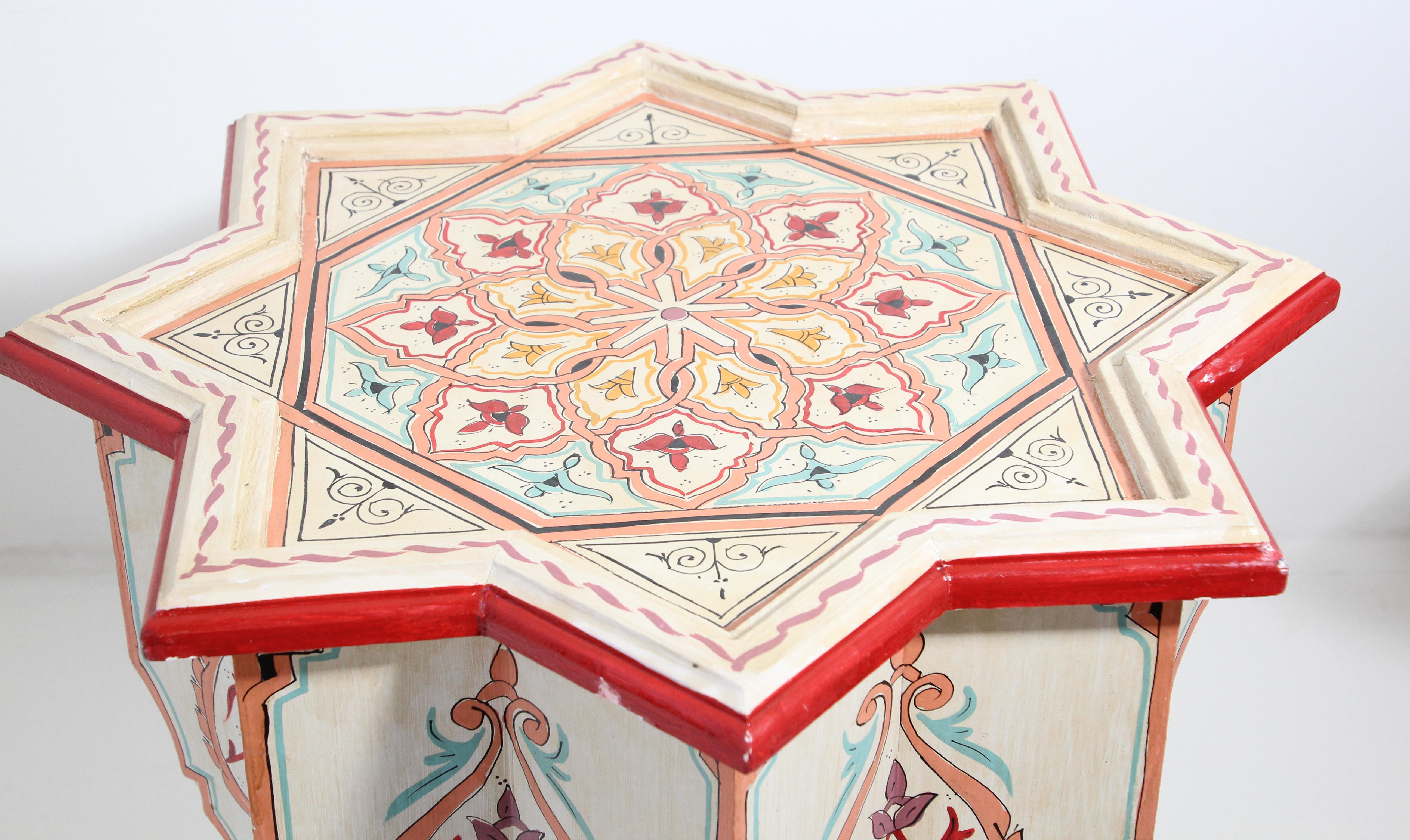 Bohemian Moroccan Side Table in White Hand Painted Moorish Design