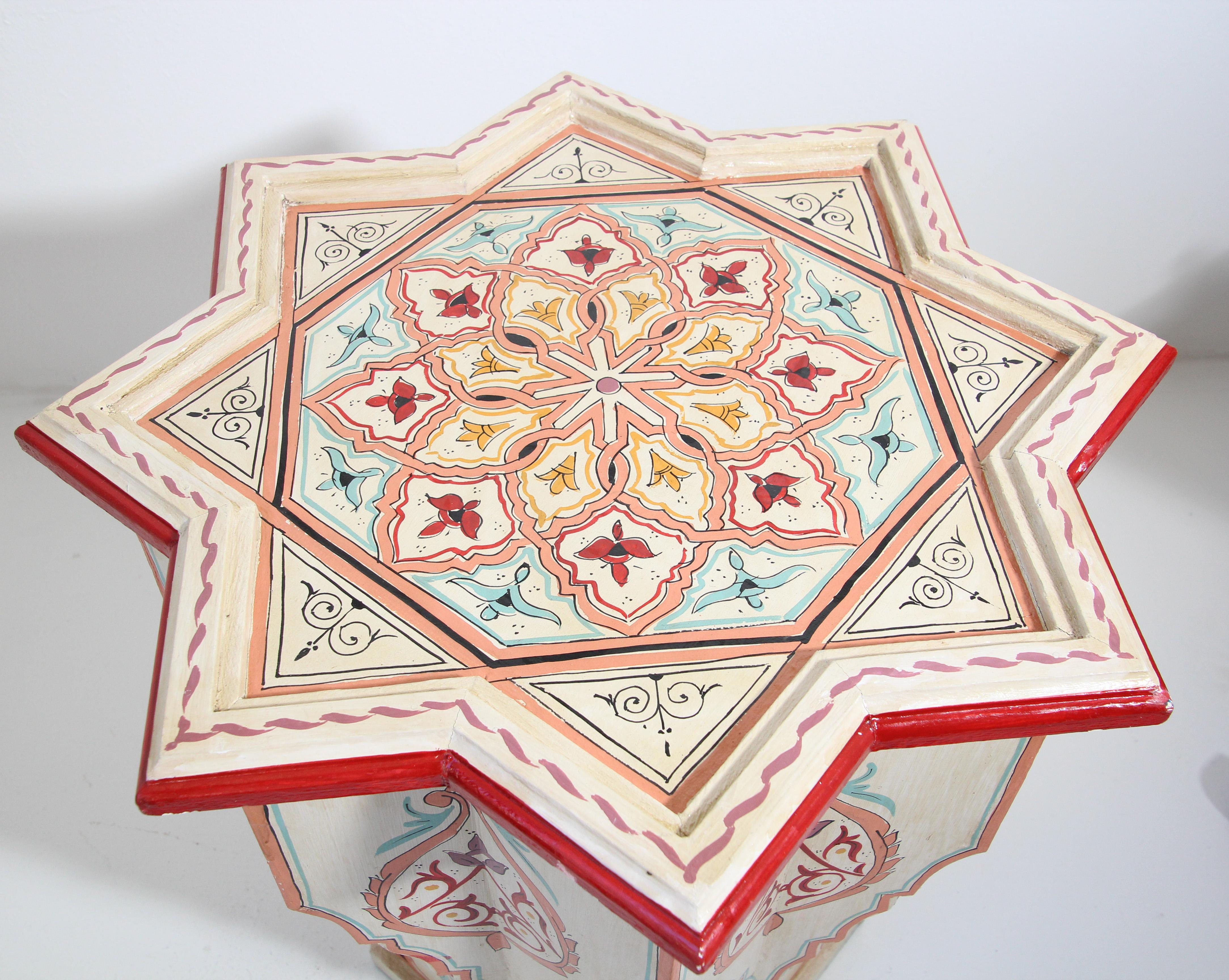 Moroccan Side Table in White Hand Painted Moorish Design 1