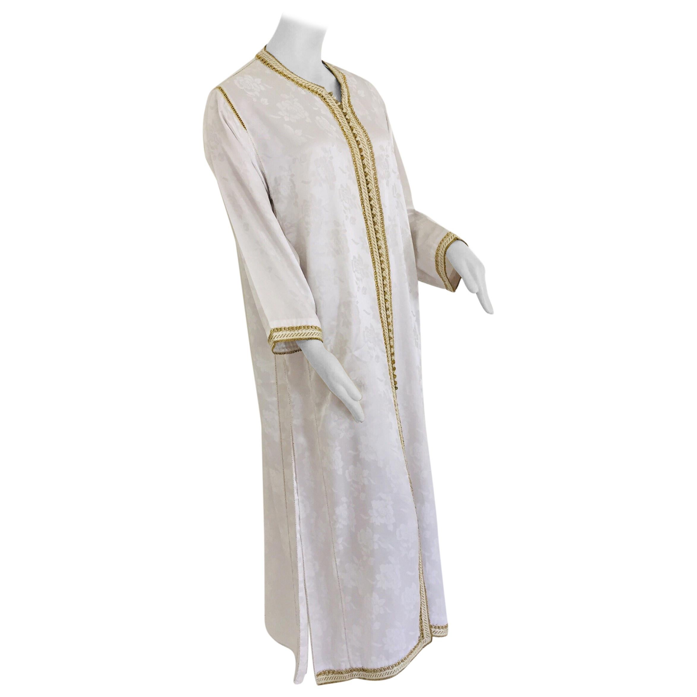 Marokkanisches weißes Kaftan-Maxikleid im Kaftan-Stil, Kaftan Größe Large