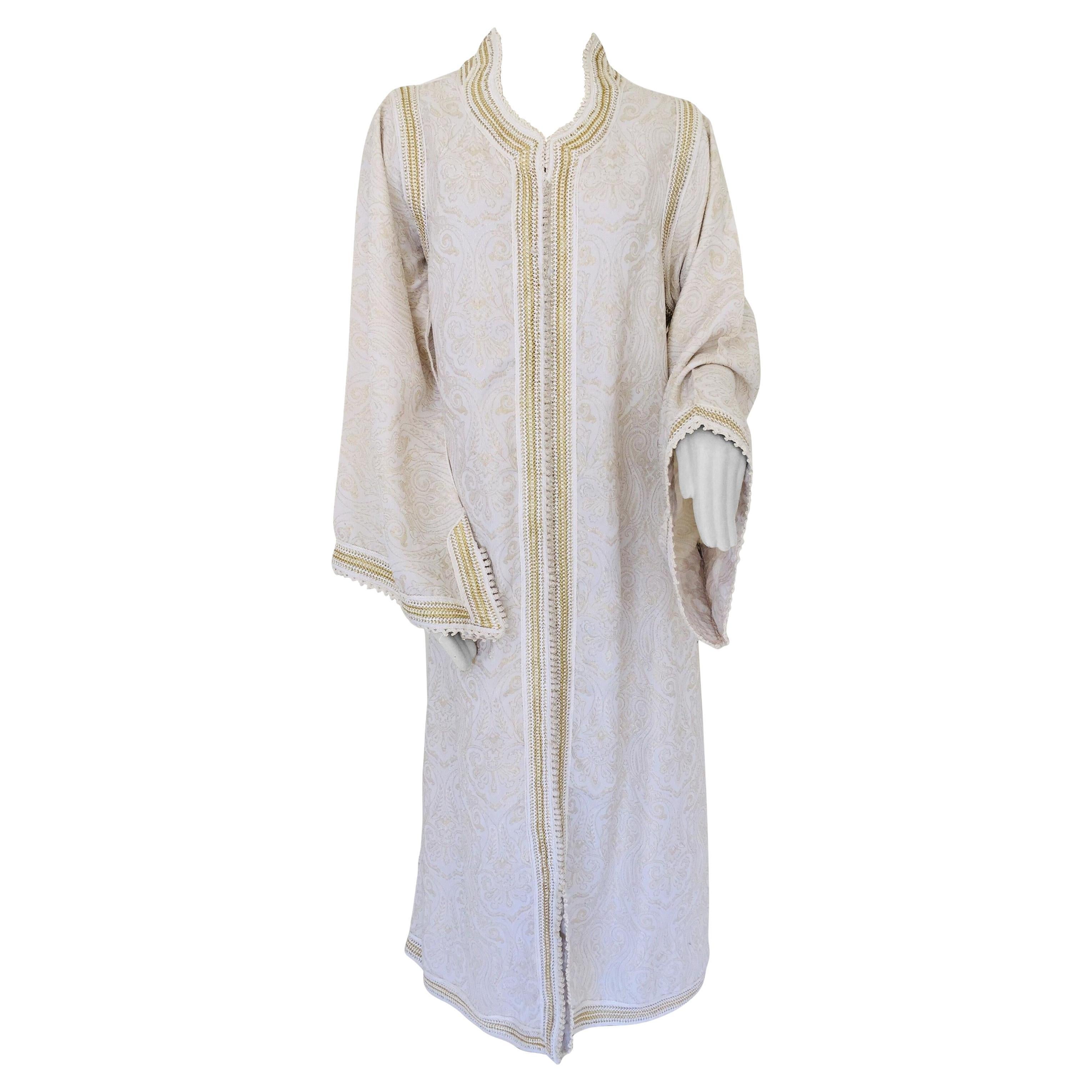 Robe caftan longue marocaine blanche Caftan Taille Large en vente