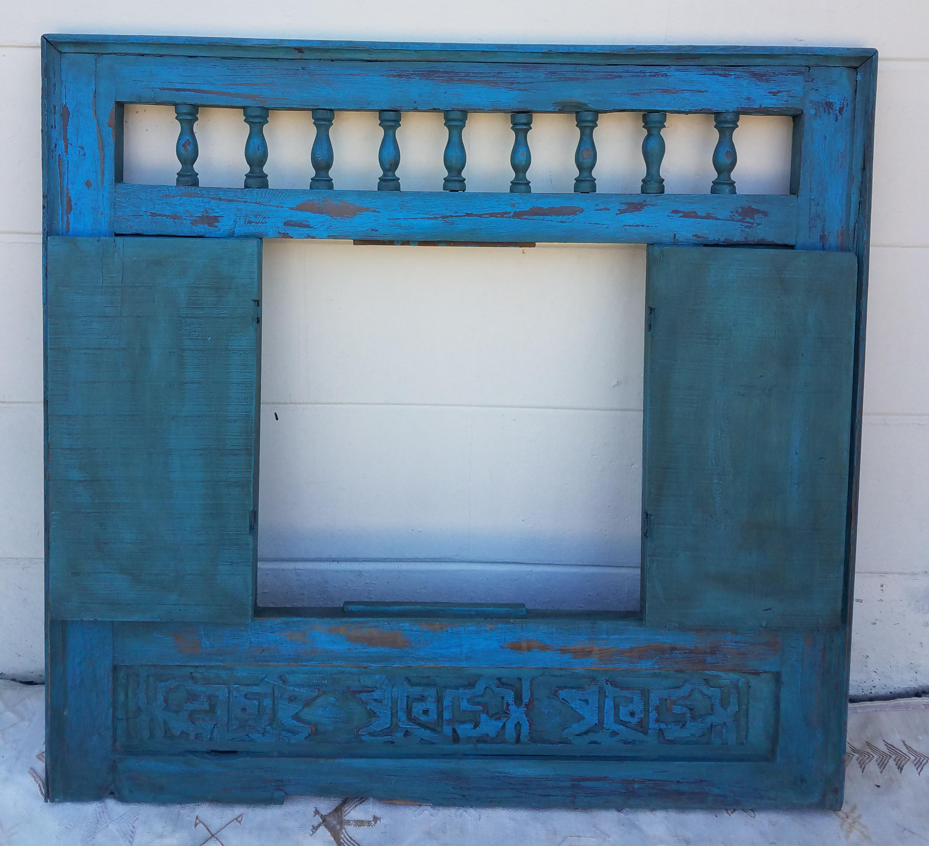 Mid-20th Century Moroccan White Wash Repurposed Wooden Frame, Double Doors For Sale
