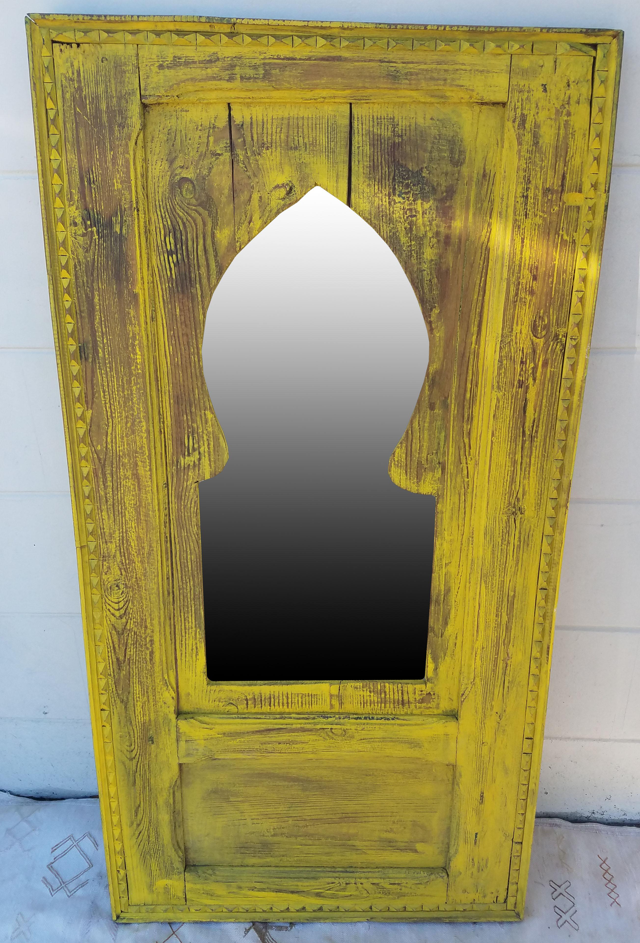 Moroccan White Wash Repurposed Wooden Frame, Mirror For Sale 1