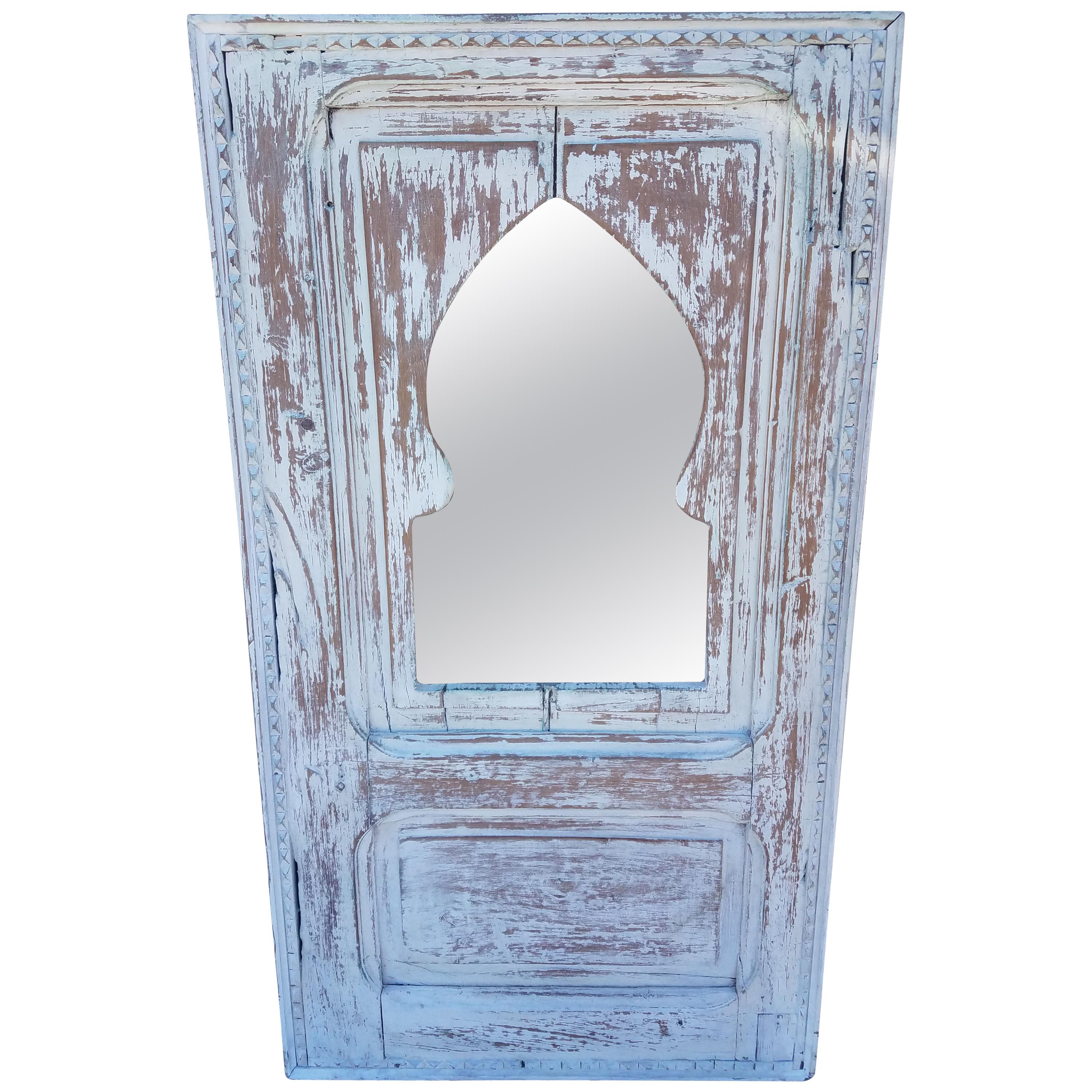 Moroccan White Wash Repurposed Wooden Frame, Mirror