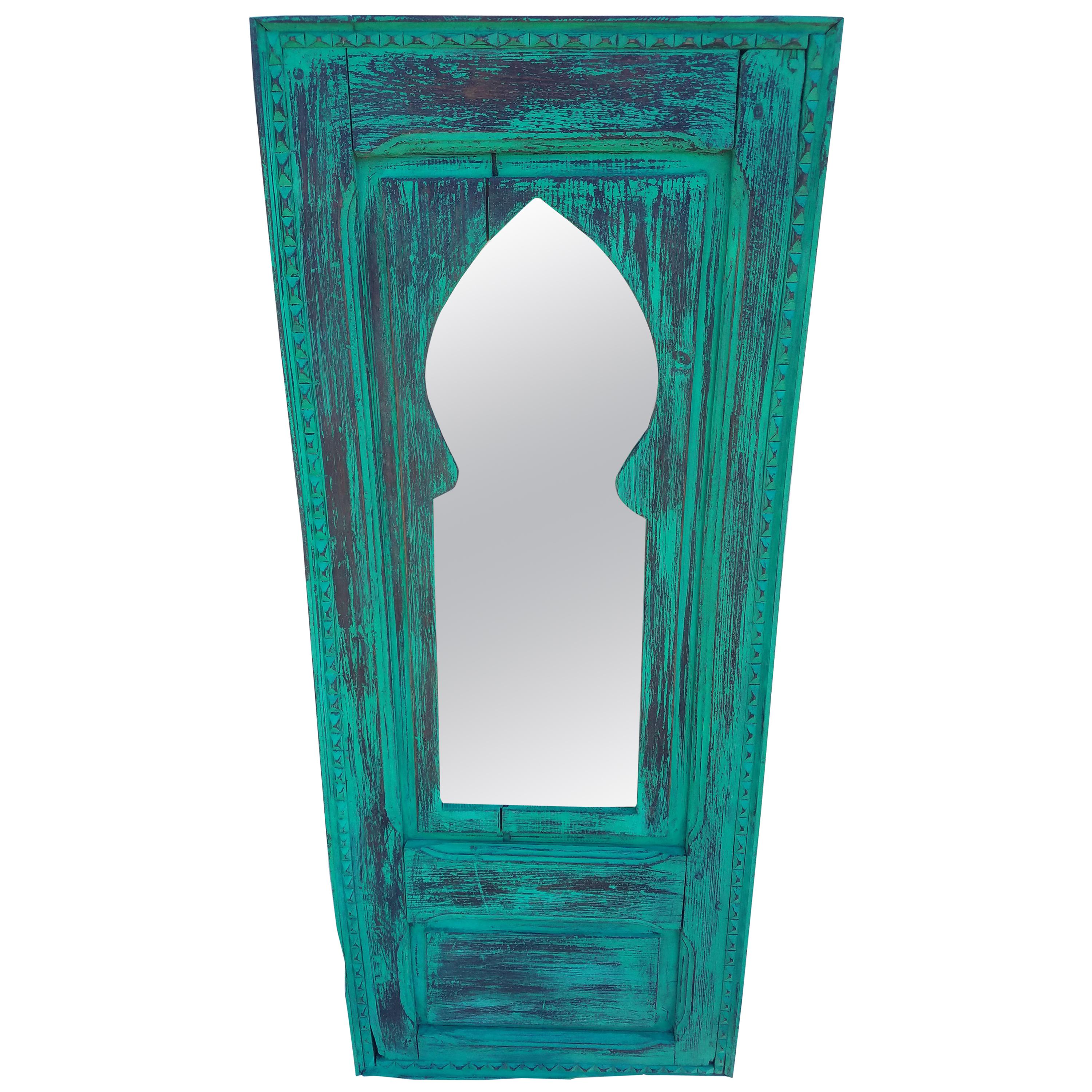 Moroccan White Wash Repurposed Wooden Frame, Mirror For Sale