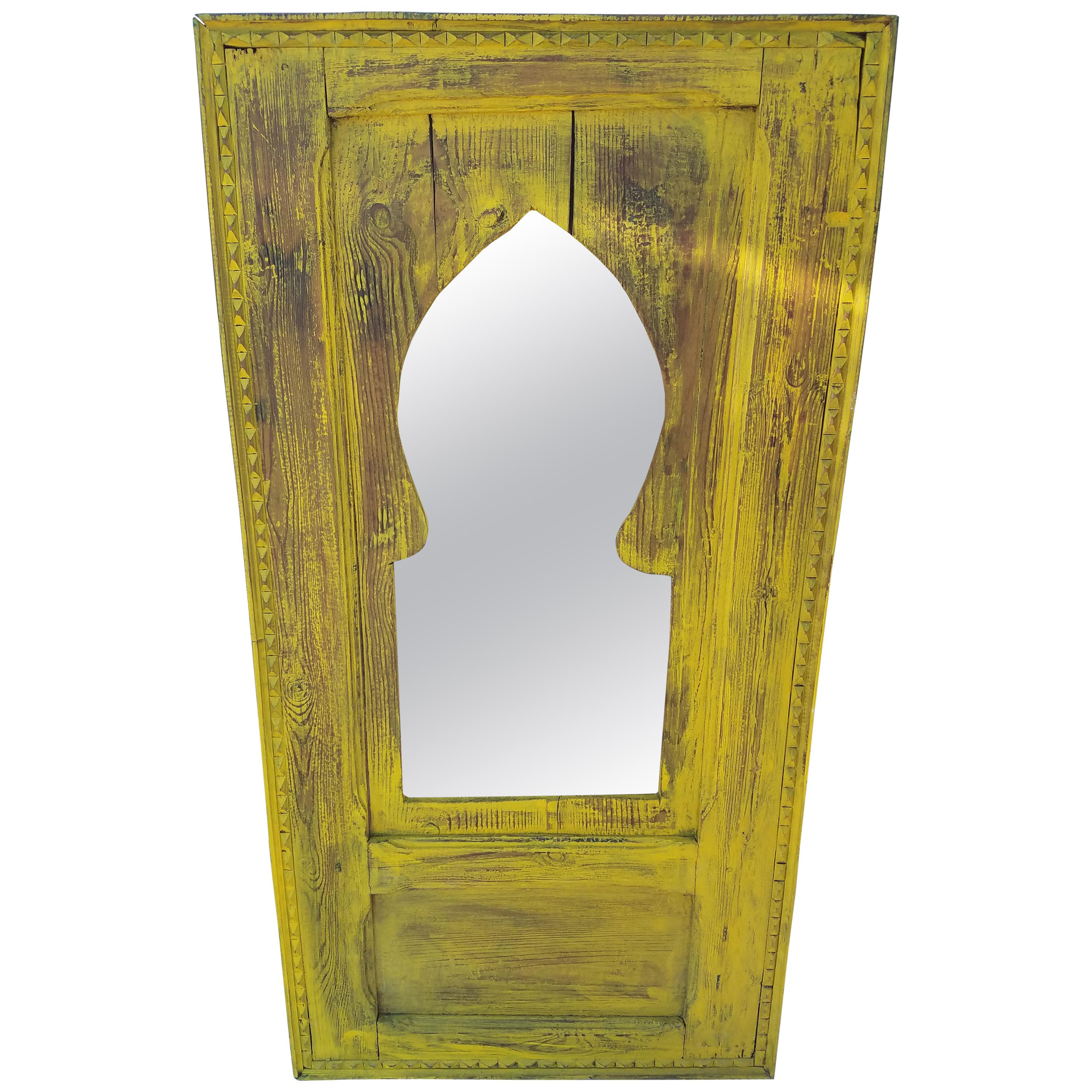 Moroccan White Wash Repurposed Wooden Frame, Mirror For Sale