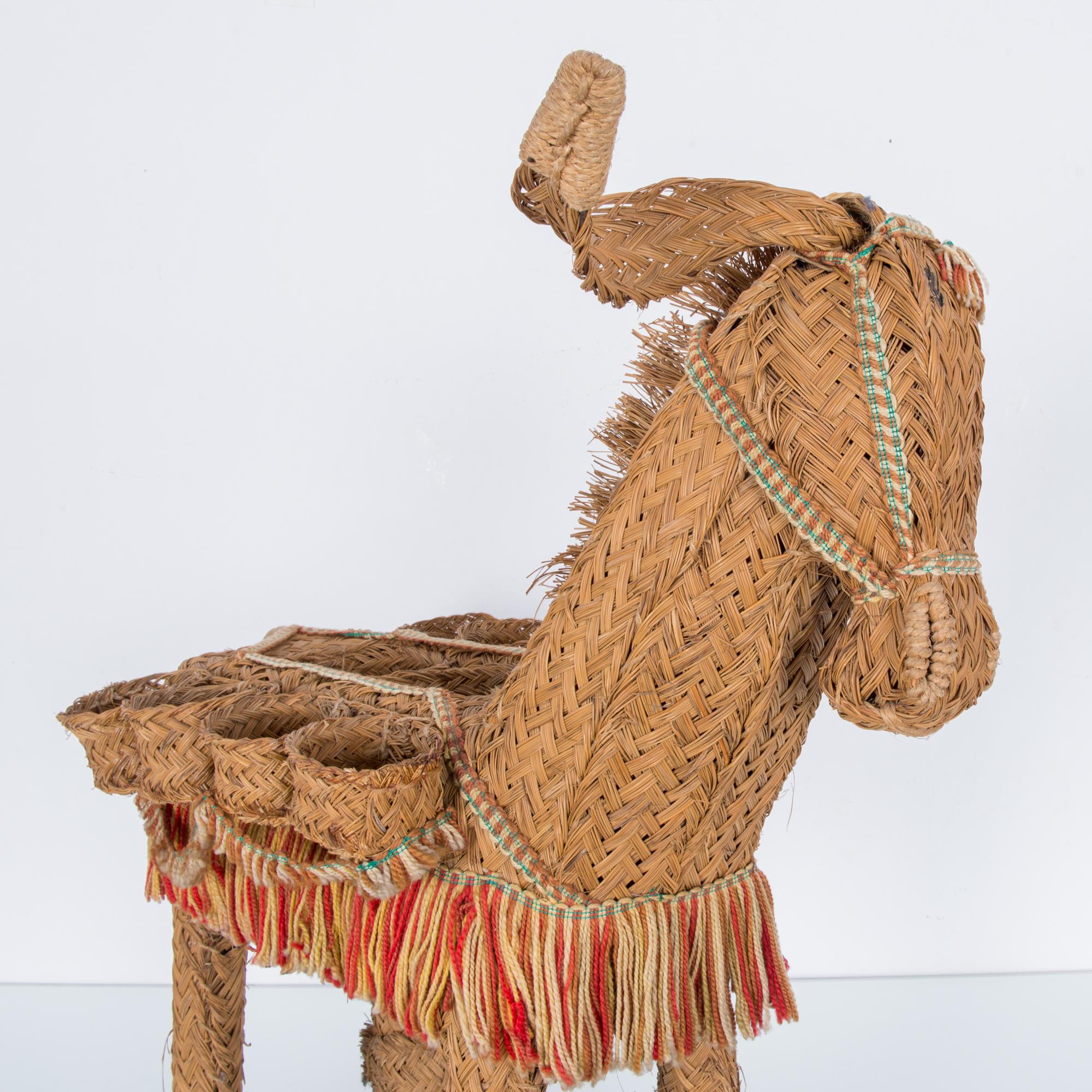 Moroccan Wicker Donkey on Wheels In Good Condition In High Point, NC