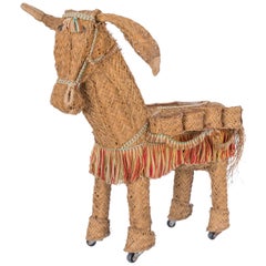 Vintage Moroccan Wicker Donkey on Wheels