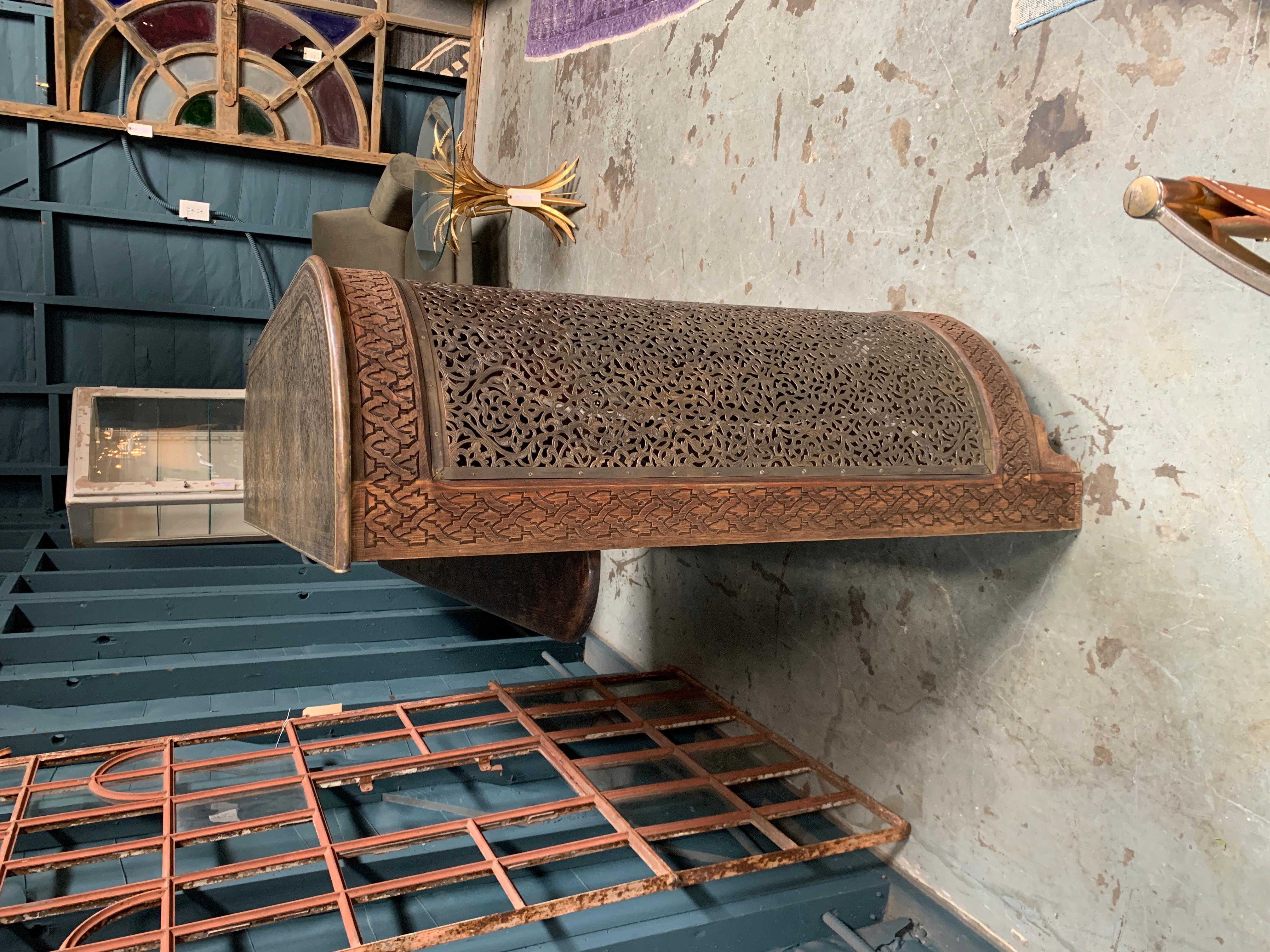 Mid-20th Century Moroccan Wood and Brass Bar