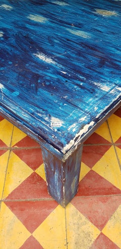 Moroccan Wooden Coffee Table, Bleach Blue 1