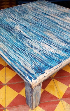 Moroccan Wooden Coffee Table, Bleach Blue 2