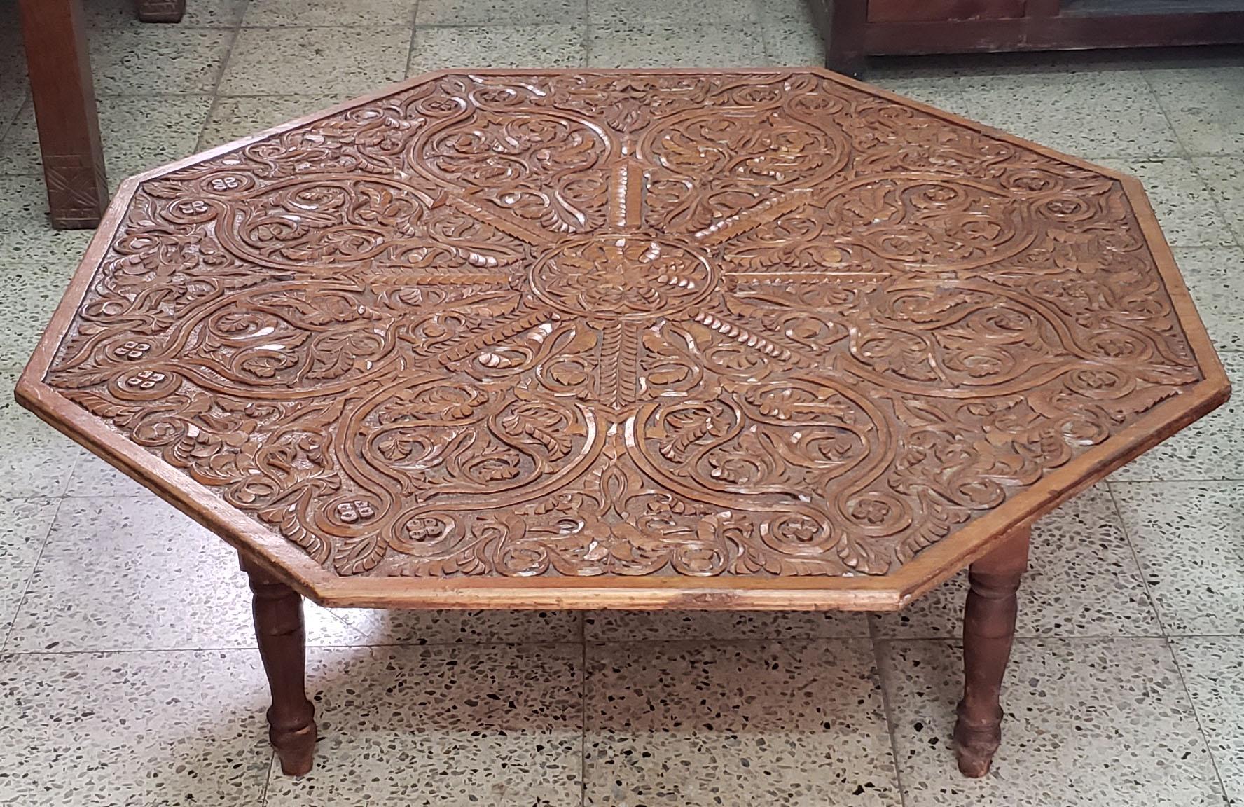 Moroccan Wooden Coffee Table, Extra Carving! For Sale 1