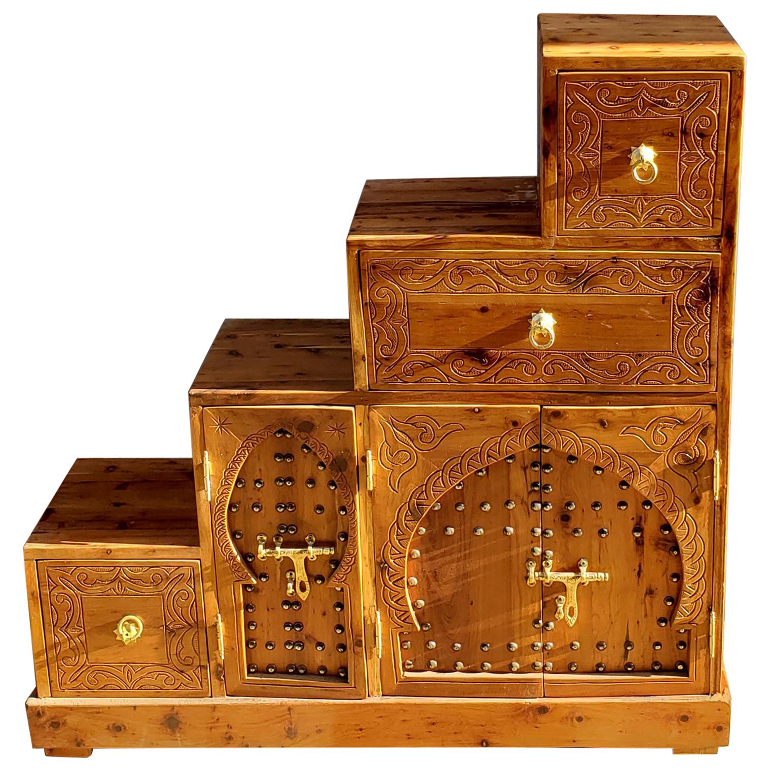 Moroccan Wooden Stair Cabinet, Thuya Wood For Sale