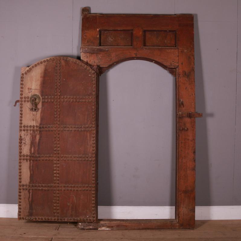 Walnut Moroccan Wooden Studded Door and Frame For Sale