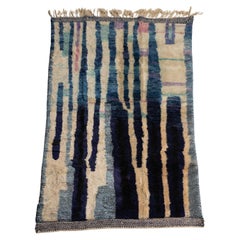 Moroccan Wool Rug in Graphic Blue Pattern