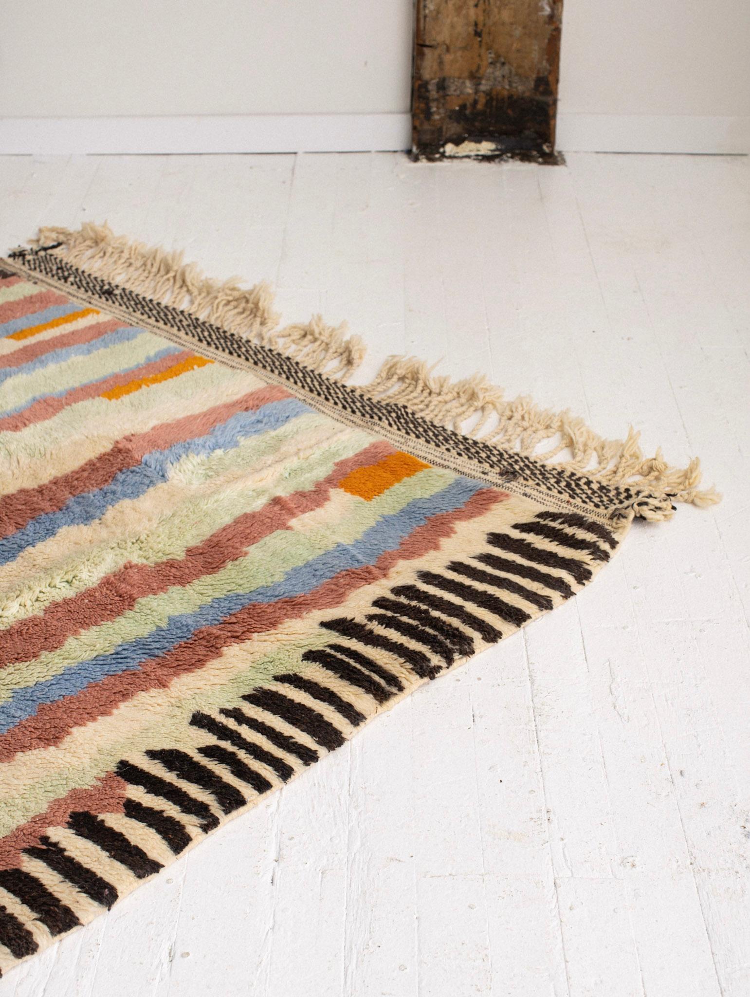 Hand-Knotted Moroccan Wool Rug in Graphic Pastel Pattern