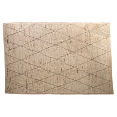 Vintage Moroccan Wool Rug in Neutral Diamond Pattern