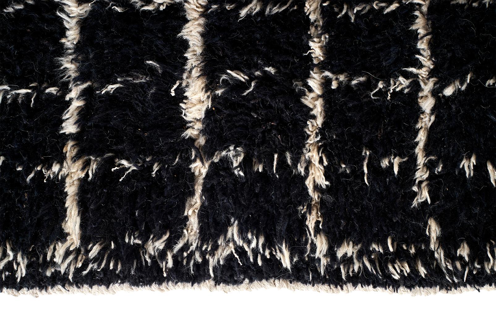 Mid-Century Modern Moroccan Wool Rug in Ebony Grid Pattern  For Sale
