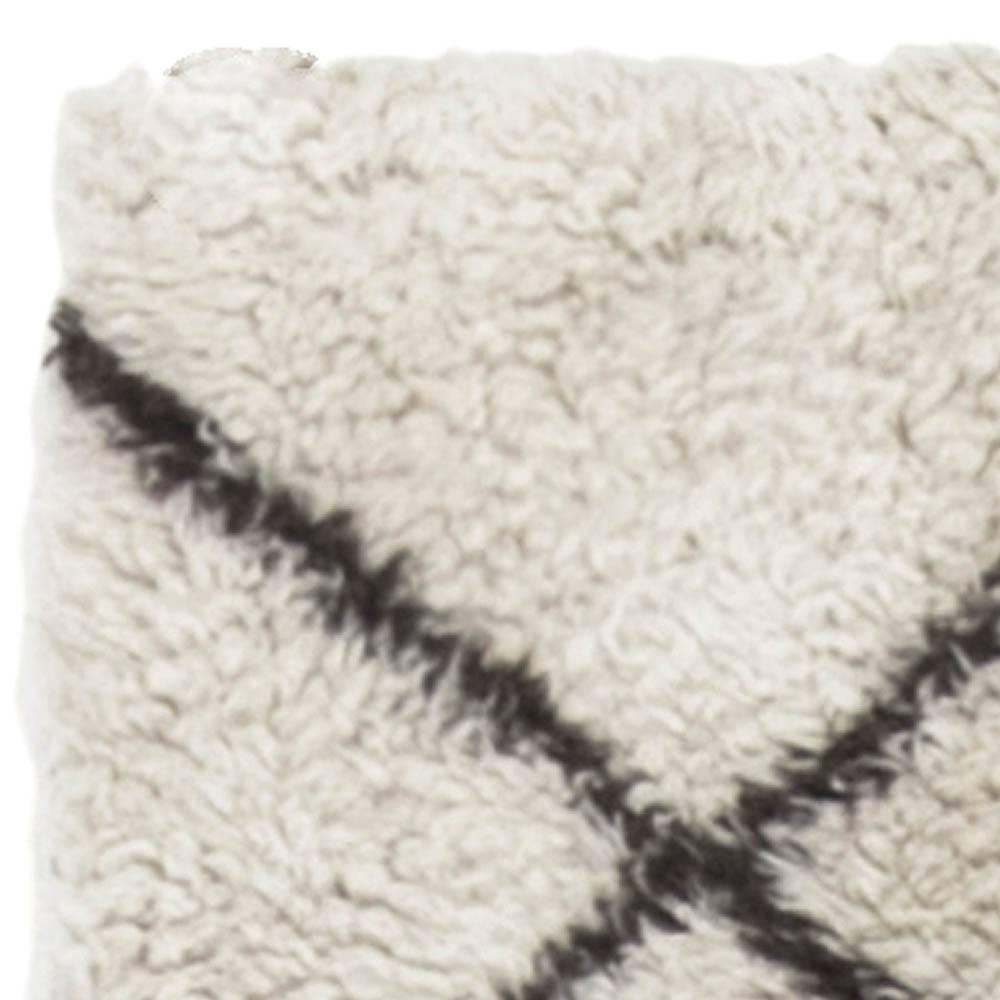 Contemporary Moroccan Wool Runner with Tribal Geometric Design in Black and White