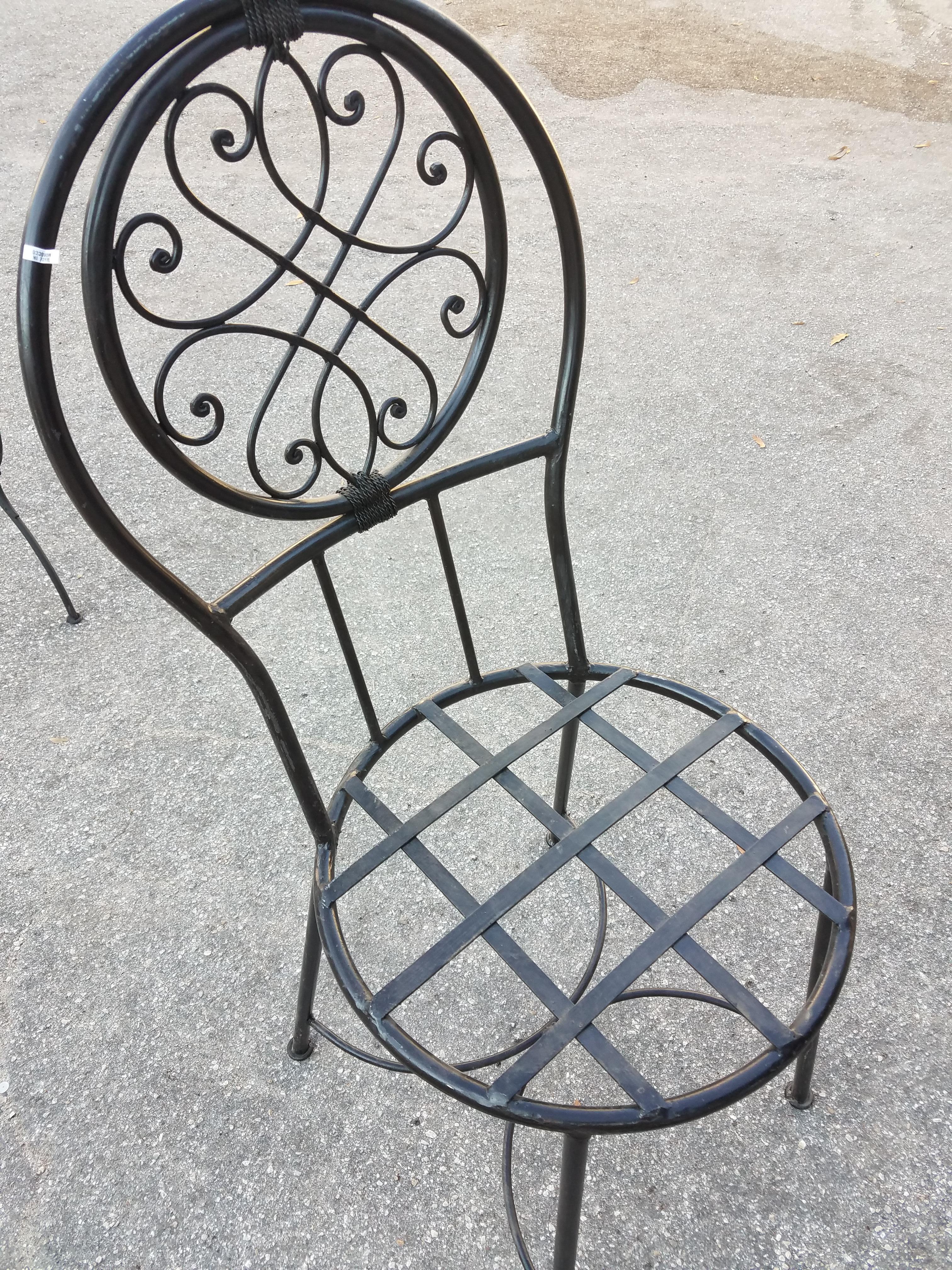Beautiful Moroccan wrought iron chairs handcrafted in Marrakech, Morocco. Each measuring approximately 38
