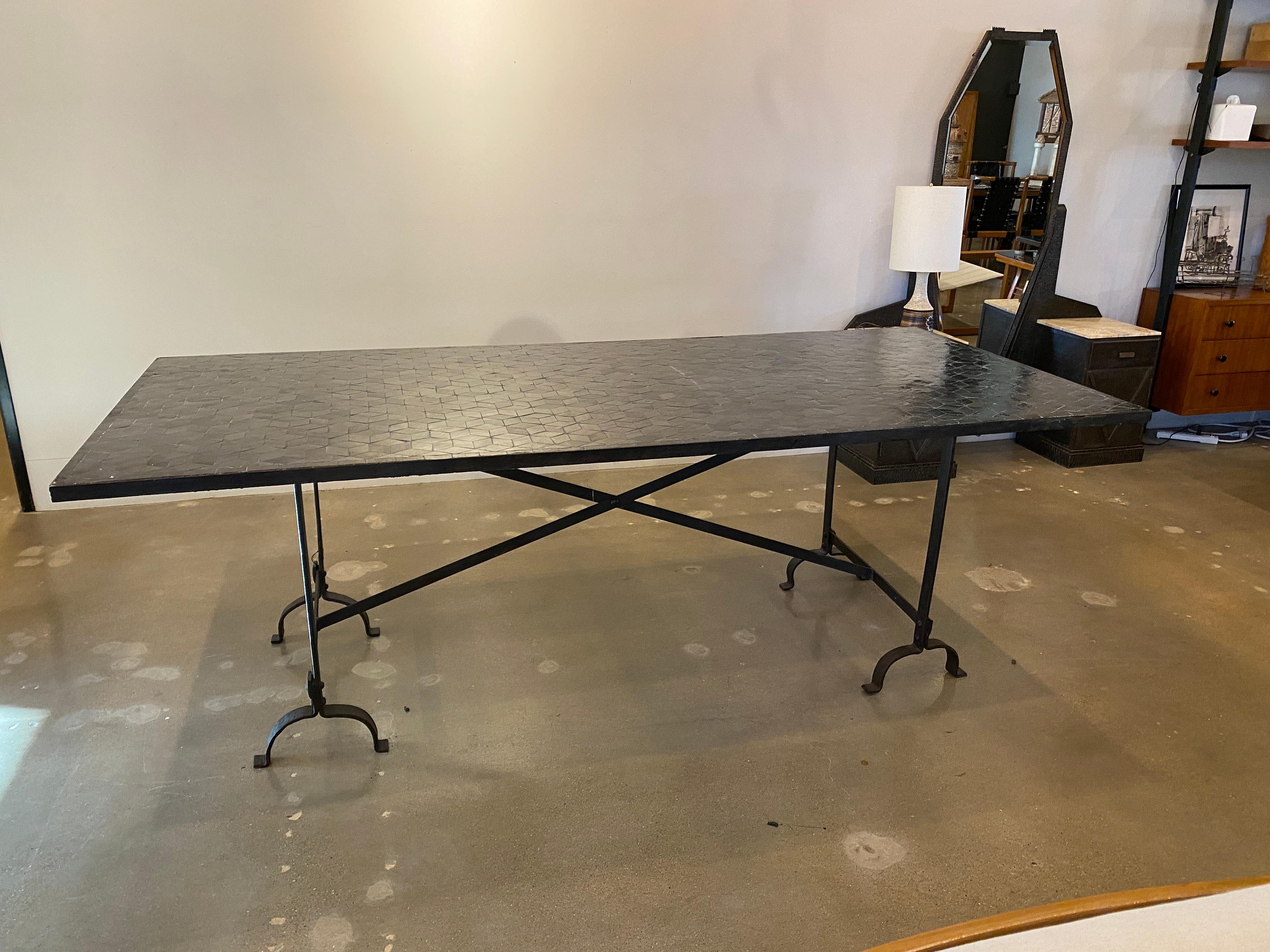 Moroccan Zellige Tile Dining Table in Black and Steel 3