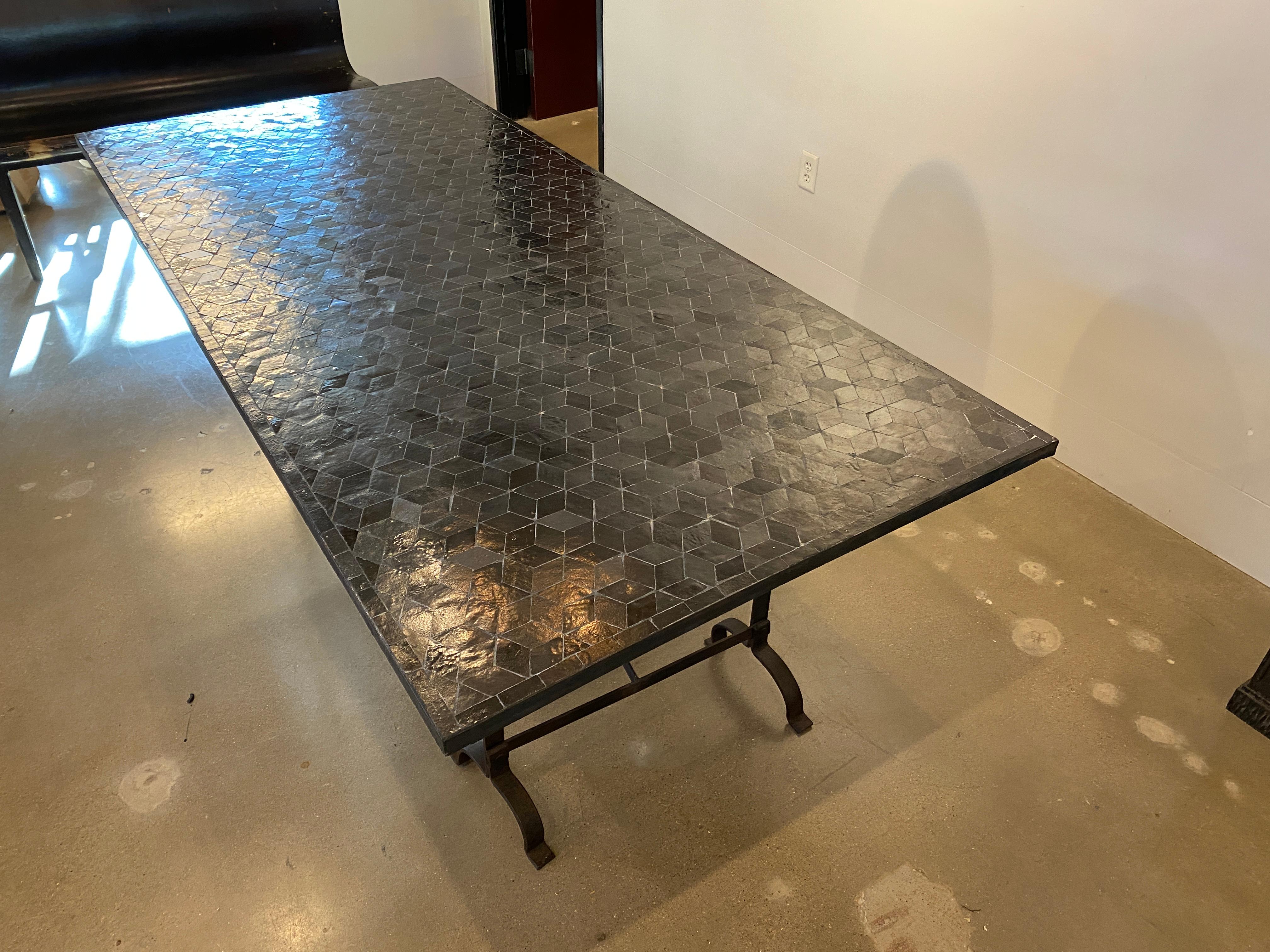 Moroccan Zellige Tile Dining Table in Black and Steel 1