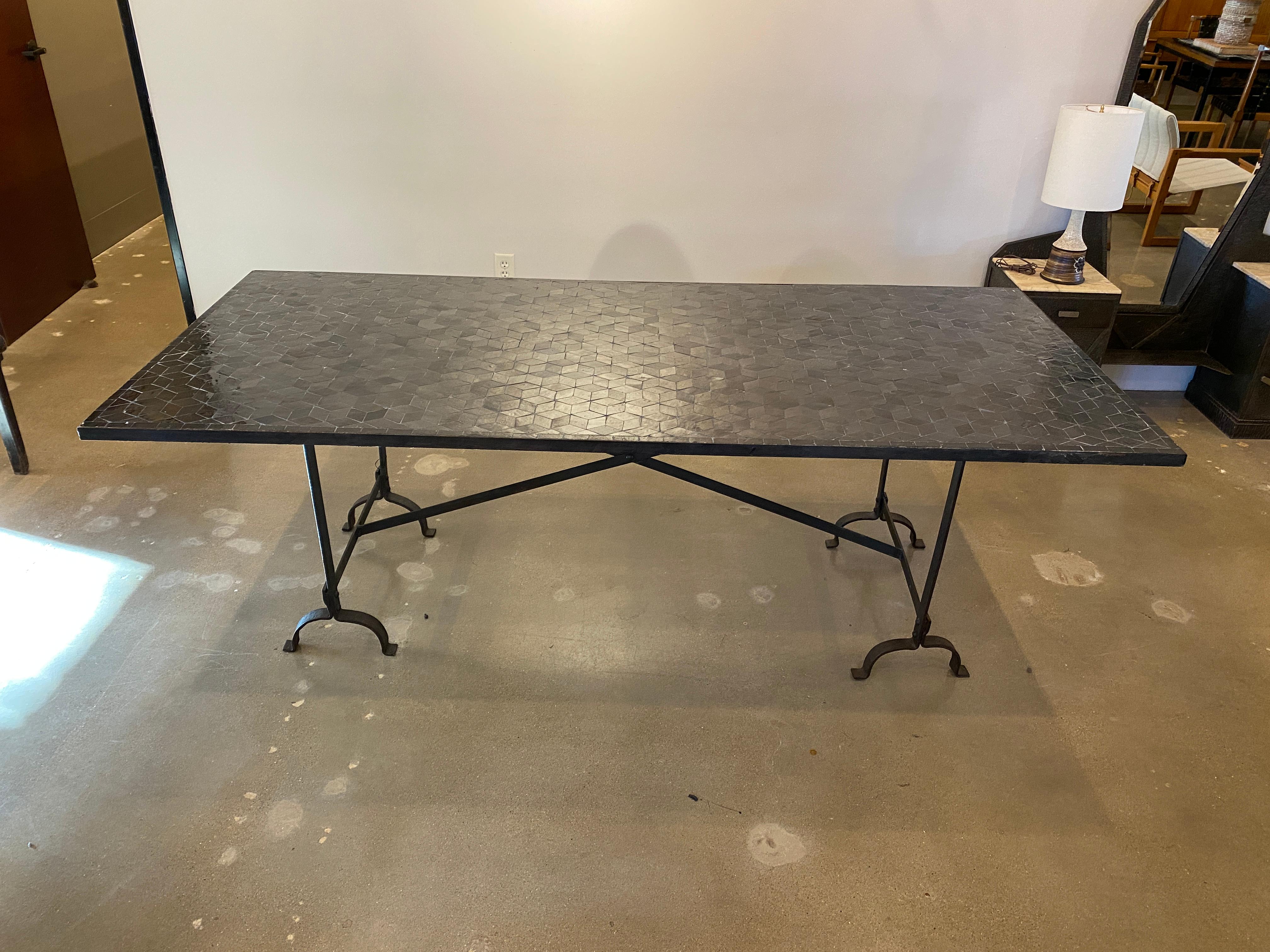 Moroccan Zellige Tile Dining Table in Black and Steel 2