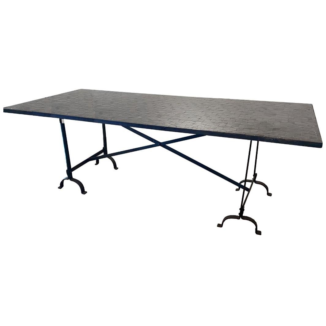 Moroccan Zellige Tile Dining Table in Black and Steel